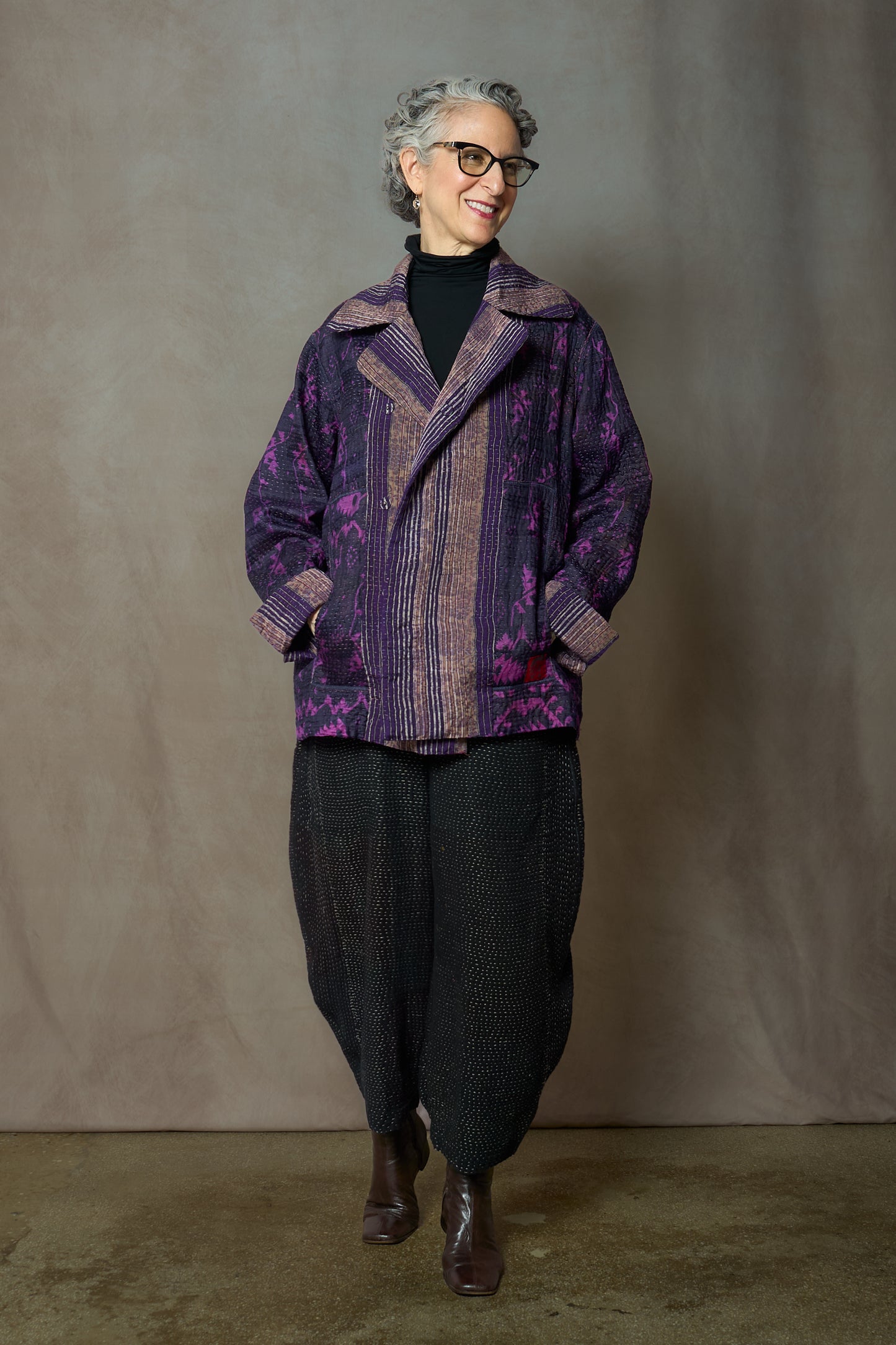 KIMONO WITH VINTAGE SILK KANTHA PEA COAT - ks2349-0001s -