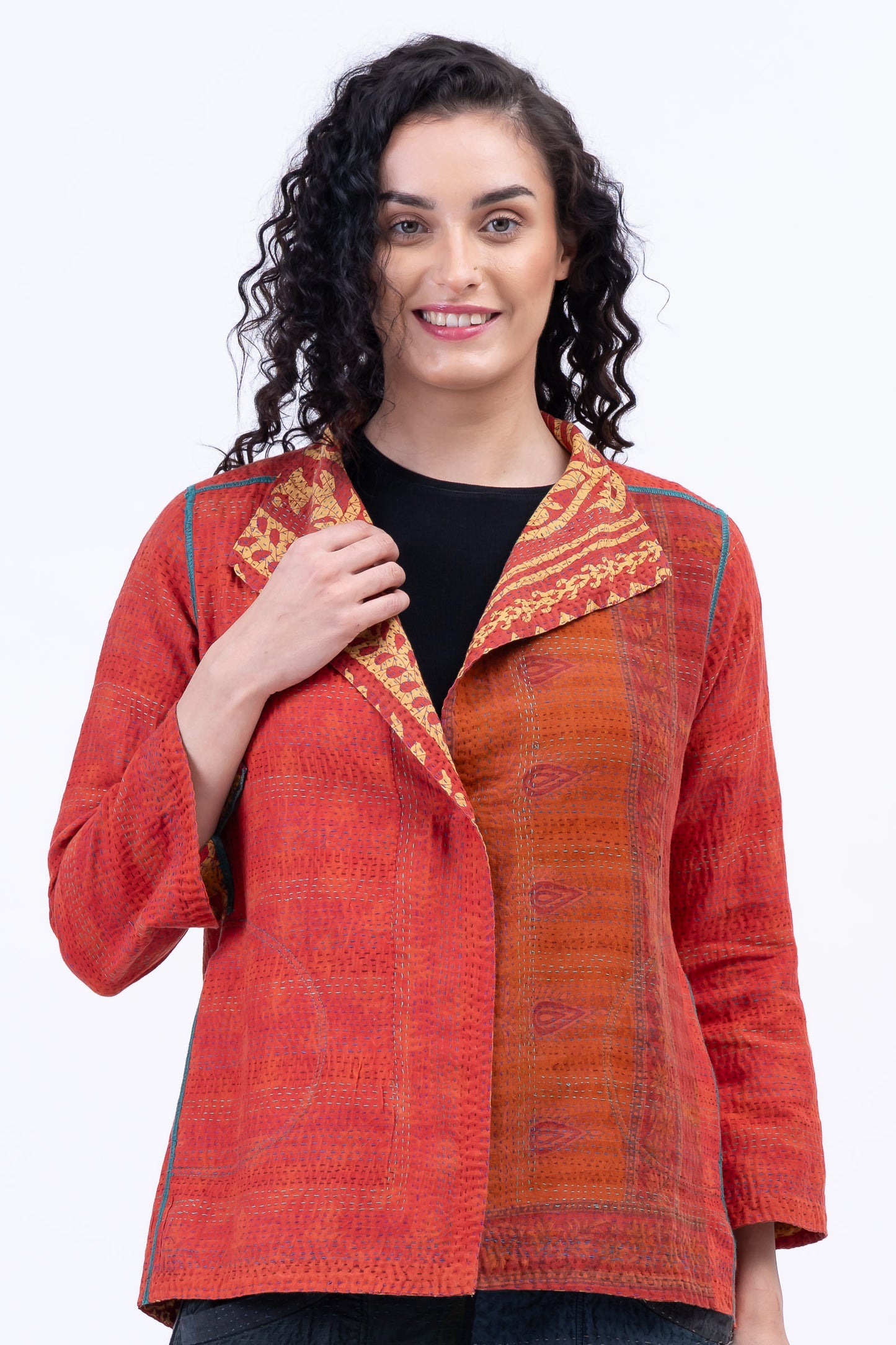 VINTAGE COTTON KANTHA SHORT JKT - cv2007-0092l -