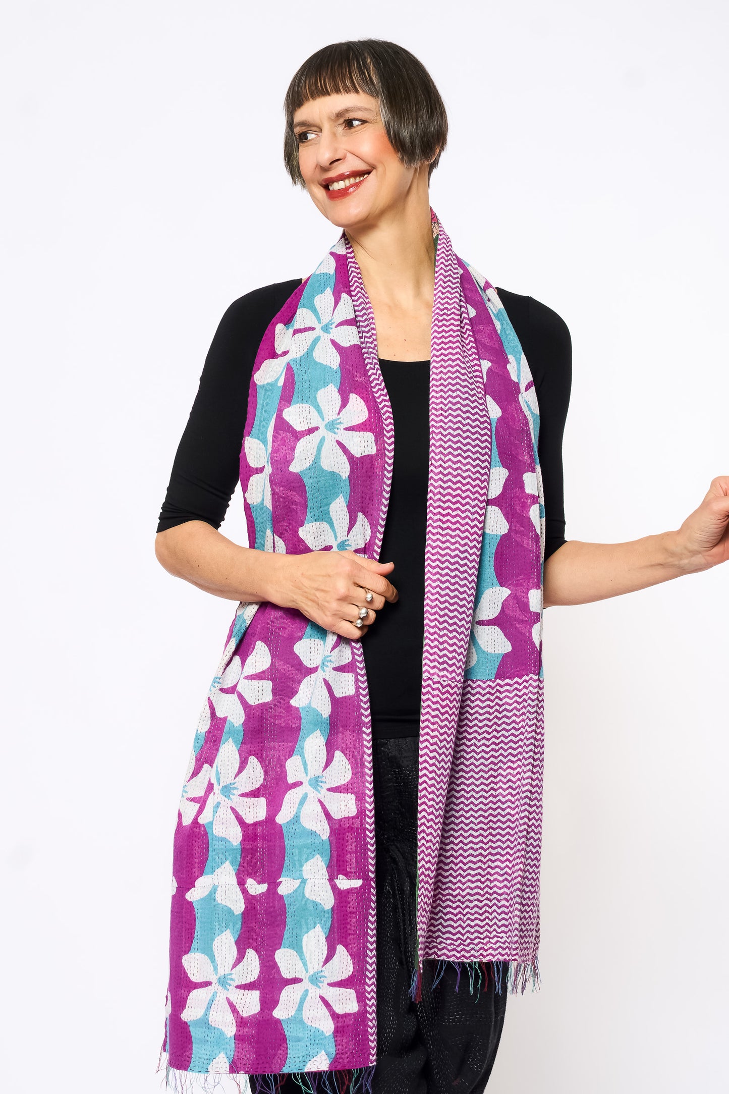 VINTAGE COTTON KANTHA SCARF STANDARD - cv2801-0021a -