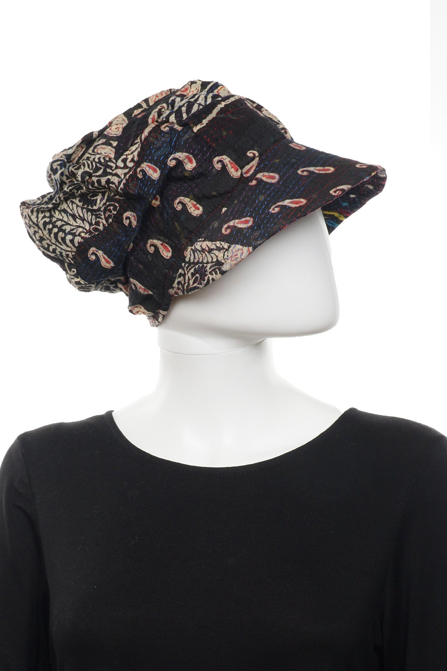 PATCHED & LEAVES KANTHA HALF BRIM HAT - pl2881-blk -