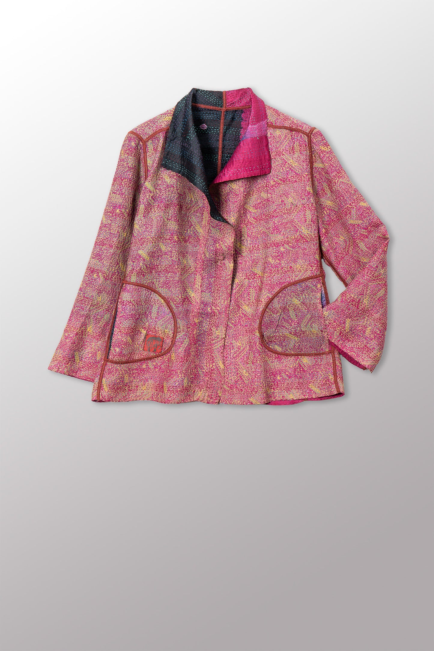 VINTAGE SILK GEORGETTE KANTHA SHORT JACKET - sg2007-0006m -