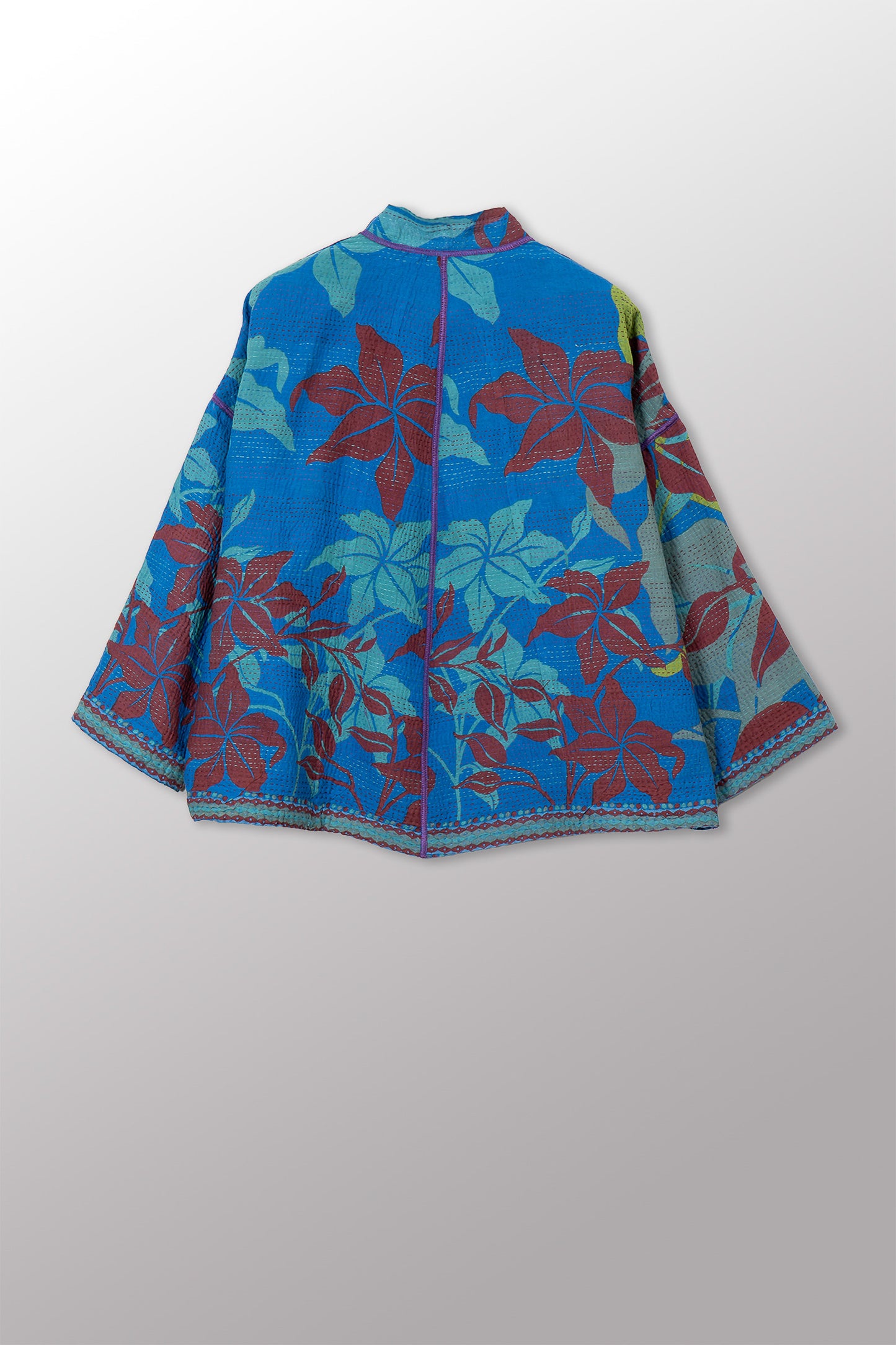 VINTAGE COTTON & NEW VOILE KANTHA STAND COLLAR CROPPED JACKET - cn2034-0003a -