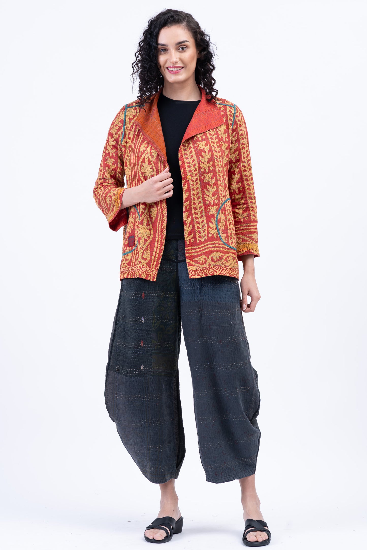 VINTAGE COTTON KANTHA SHORT JKT - cv2007-0092l -
