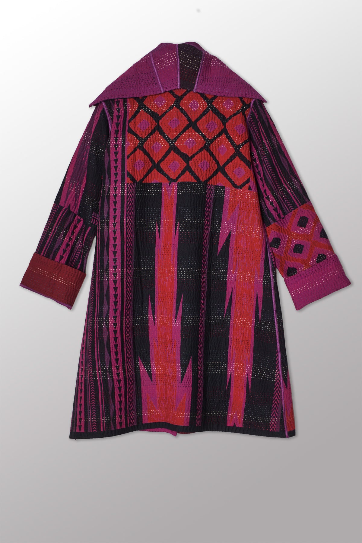 OVERDYED MONOTONE IKAT KANTHA POCKET MEDIUM COAT - ov-mi4316-pik -