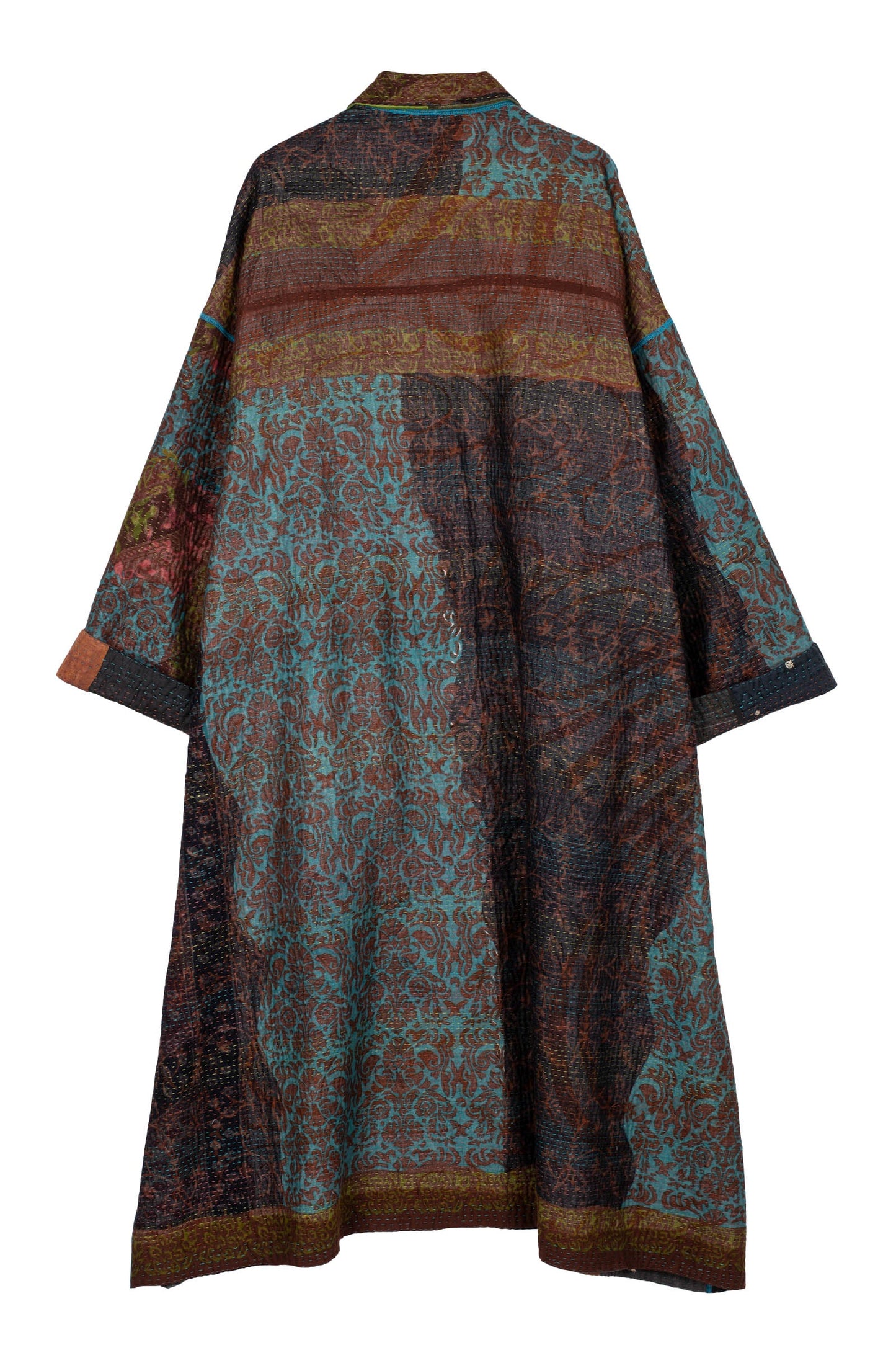 BAGH PRINT KANTHA OVERSIZED COAT - bg4326-brn -