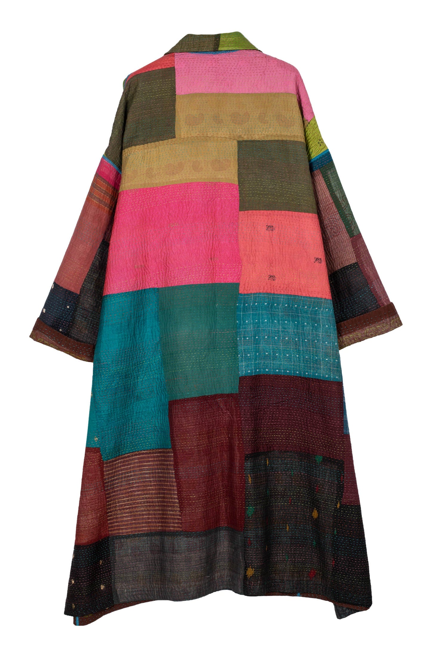 BAGH PRINT KANTHA OVERSIZED COAT - bg4326-brn -