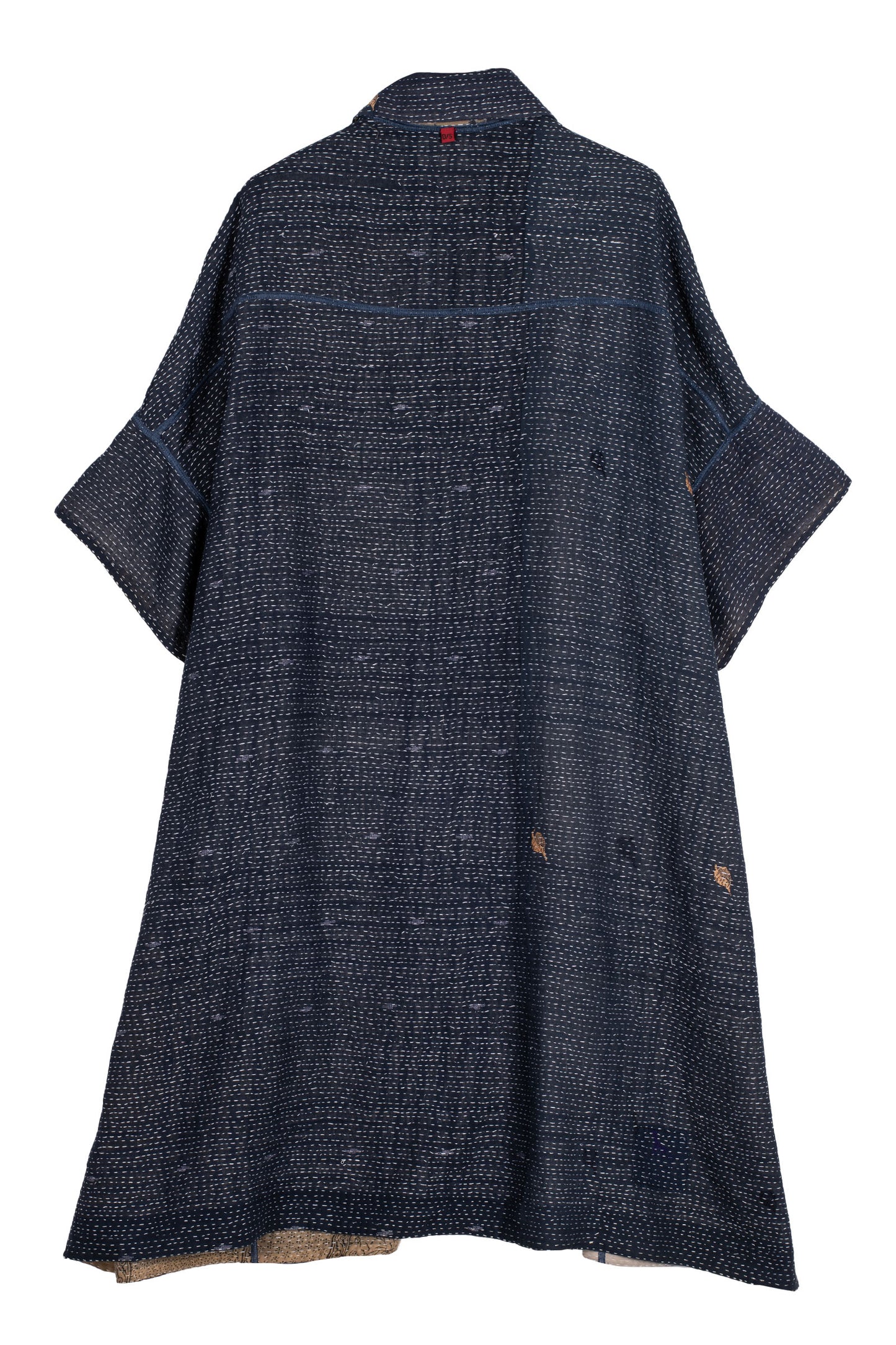 INDONESIAN PRINT VINTAGE INDIGO BACKING KANTHA WIDE SHIRT DRESS - bi2448-blu -