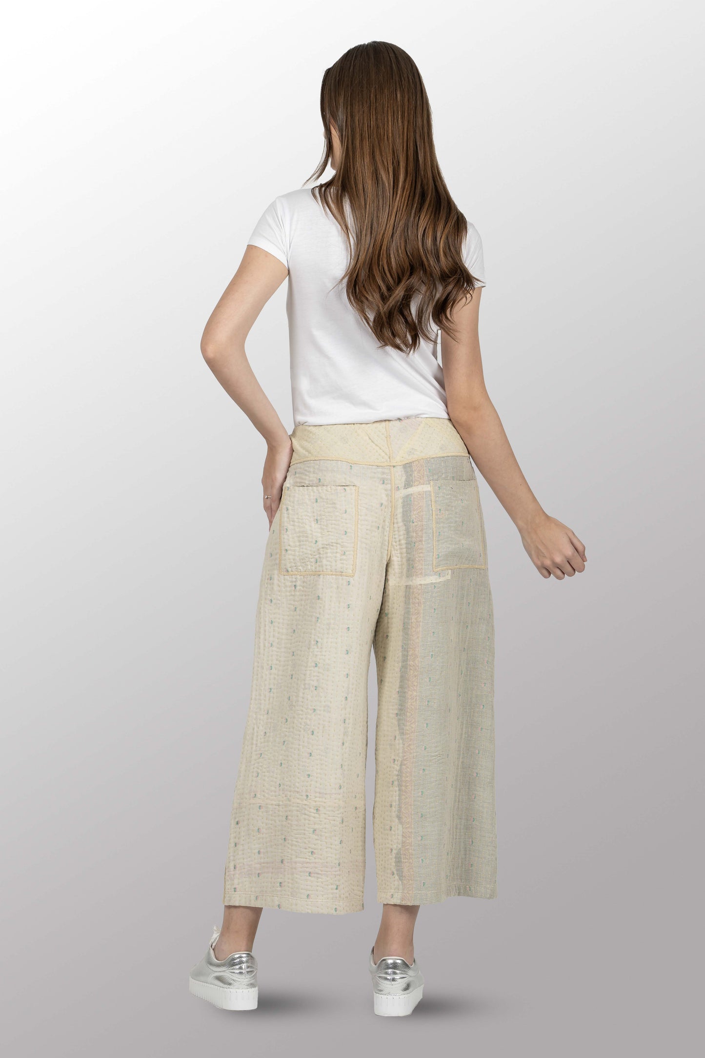 BBK SOLID KANTHA MID RISE WIDE LEG PANTS - bl-bbs4665-ivy -