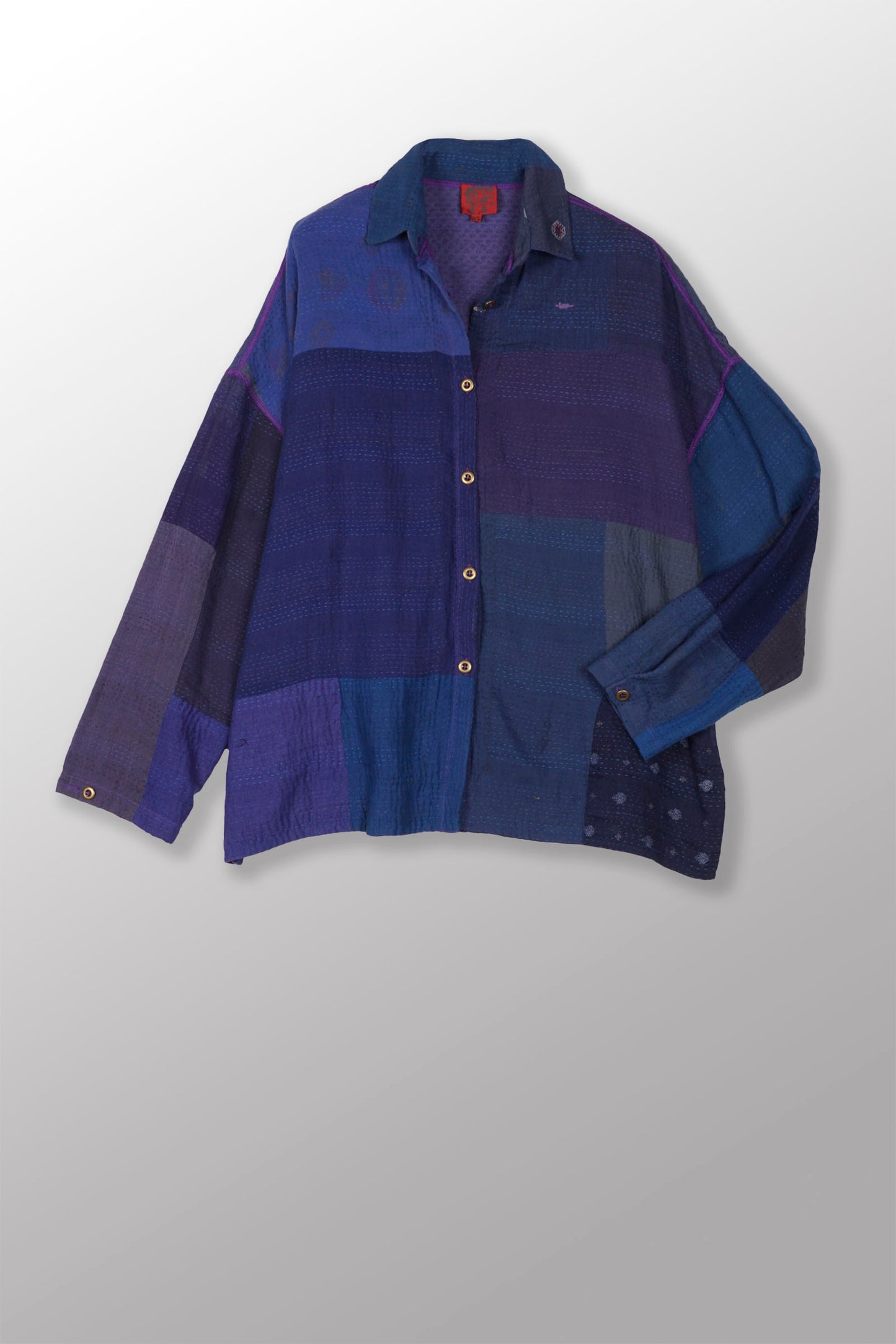 BROCADE PATCHED KANTHA CAMP SHIRT - bp2525-blu -