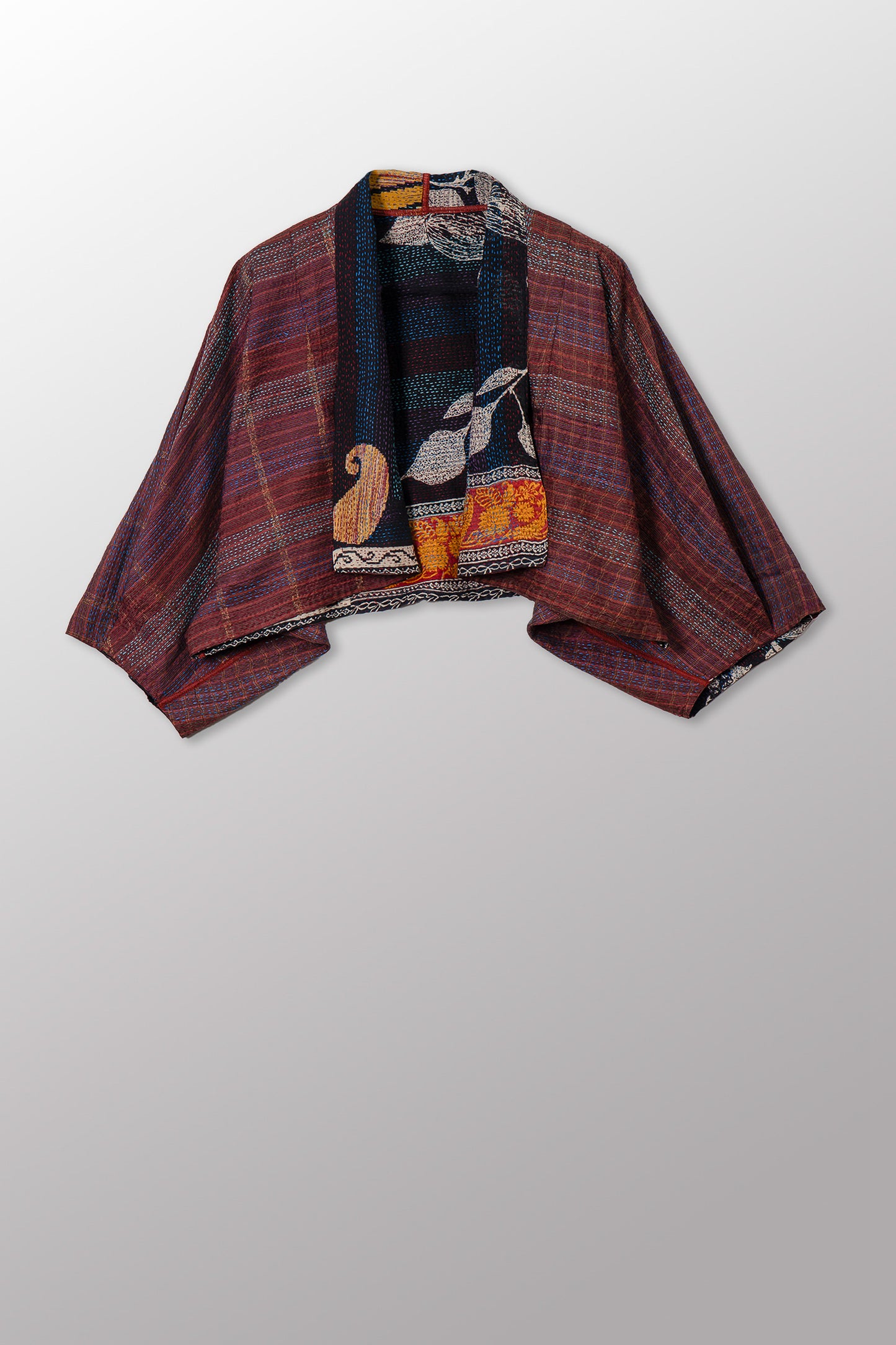 VINTAGE SILK GEORGETTE KANTHA PUFF SLV. SHRUG - sg2062-0012a -