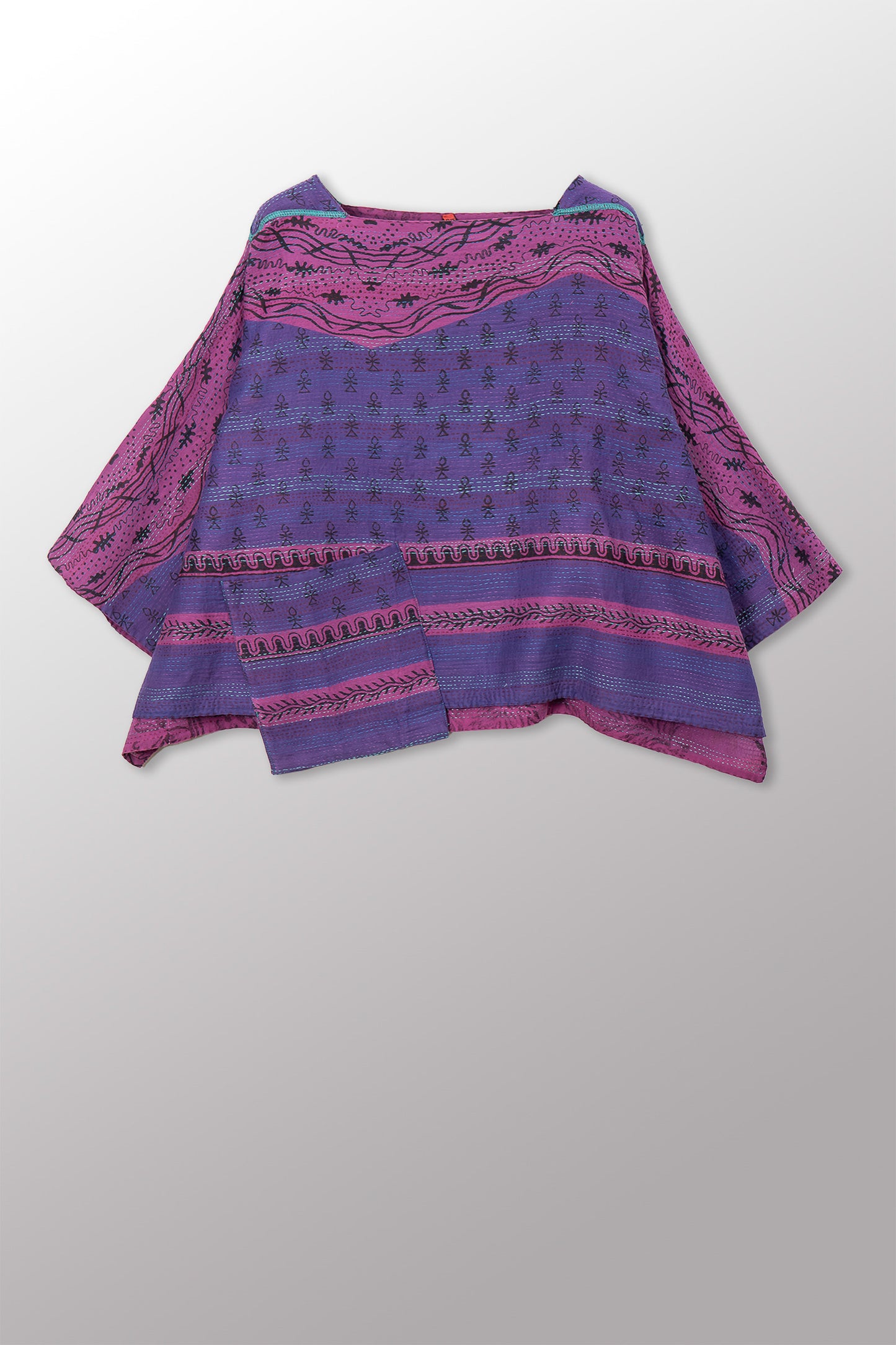 VINTAGE COTTON & NEW VOILE KANTHA 3/4 SLV. CROP TOP MIO - cn2538-0012a -