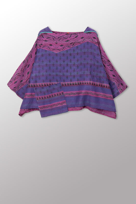 VINTAGE COTTON & NEW VOILE KANTHA 3/4 SLV. CROP TOP MIO - cn2538-0012a -