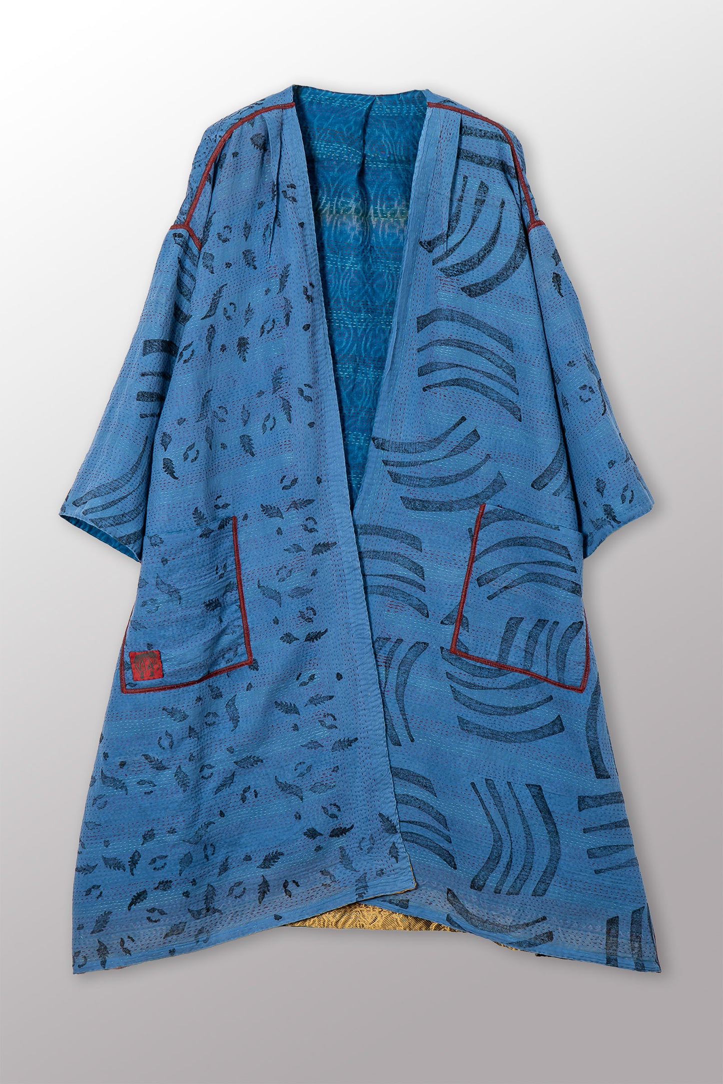 VINTAGE COTTON & NEW VOILE KANTHA LONG DUSTER - cn2328-0002a -