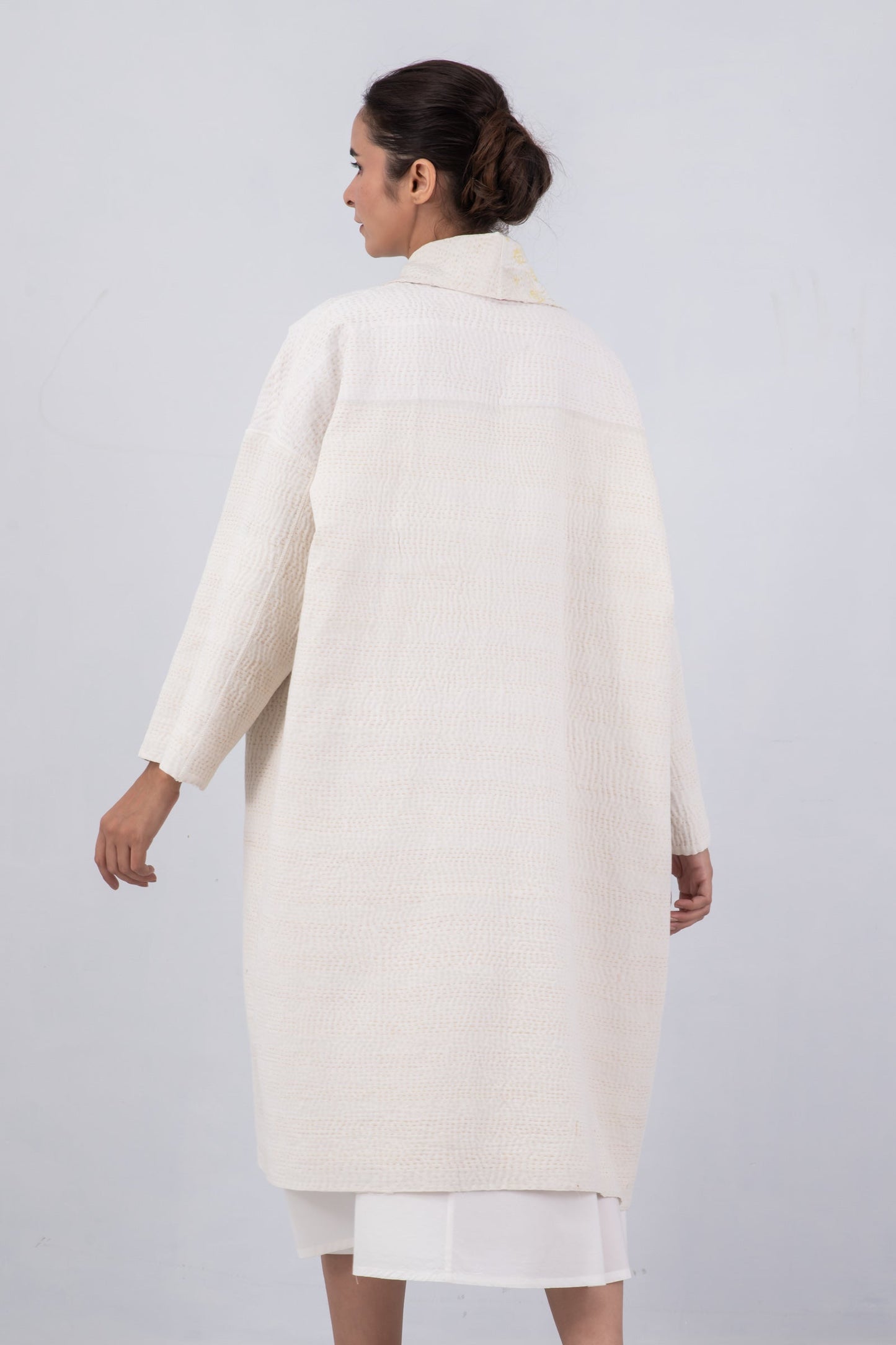 FRAYED PATCH KANTHA SIMPLE ROBE - fi4334-ivy -
