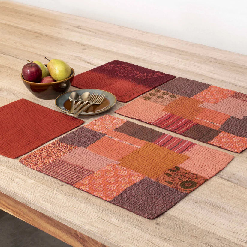 Ombre Patch Handmade Placemats -Orange (Set of 2)