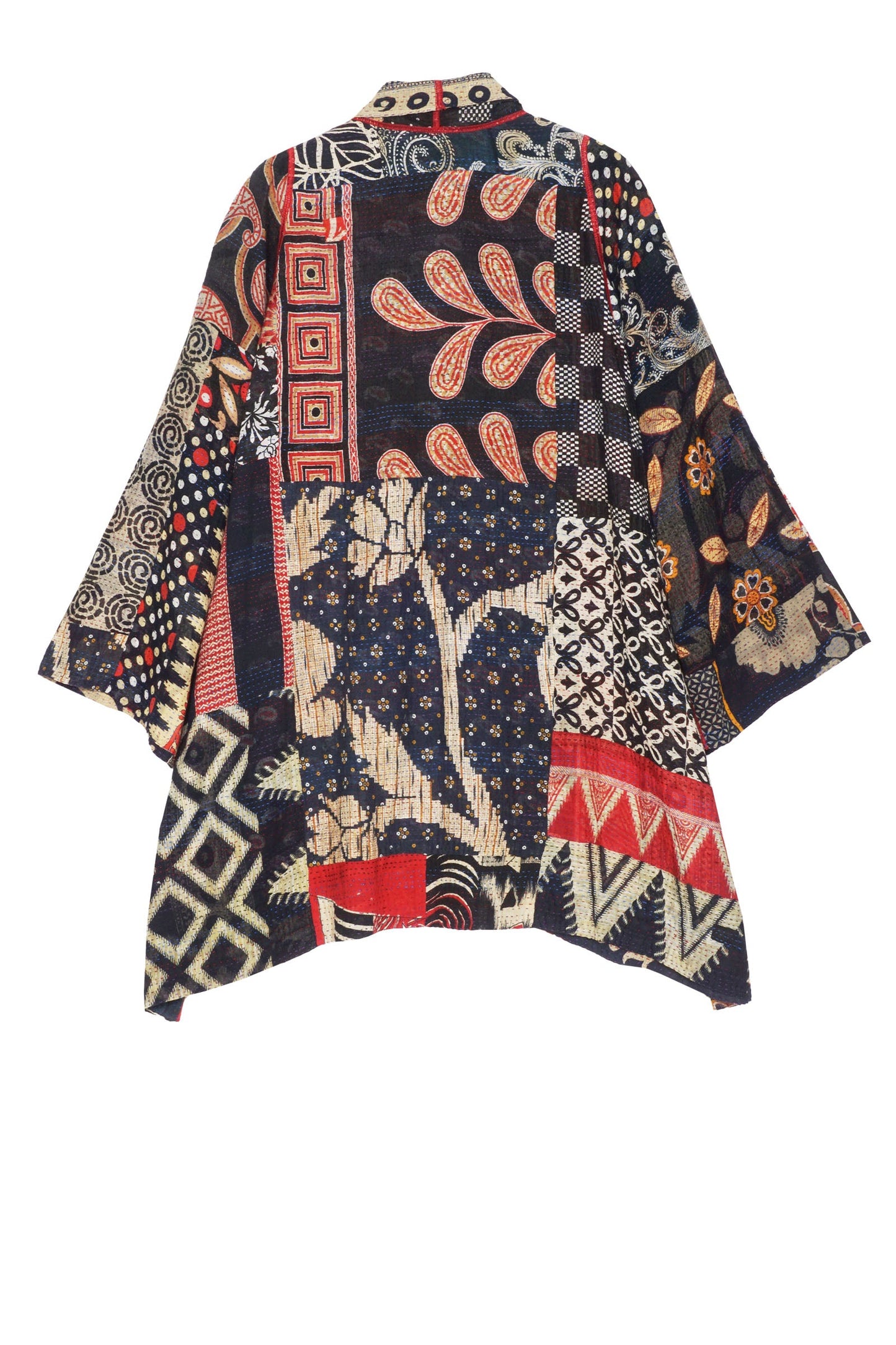PATCHED PRINT W VINTAGE BACKING KANTHA A-LINE JKT - pv2003-blk -
