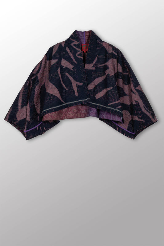 WOVEN HANDLOOM IKAT WITH OMBRE KANTHA PUFF SLV. SHRUG - wh4062-prp -