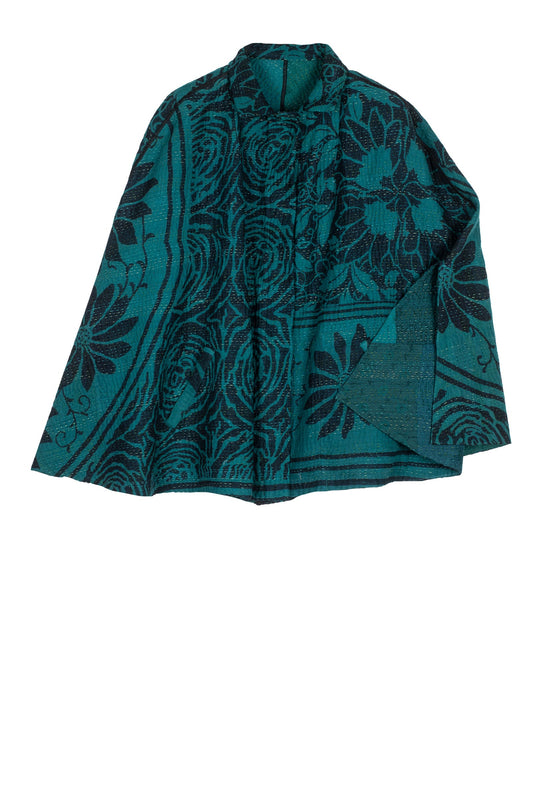 EMERALD GREEN KANTHA MANTLE - eg4069-tel -