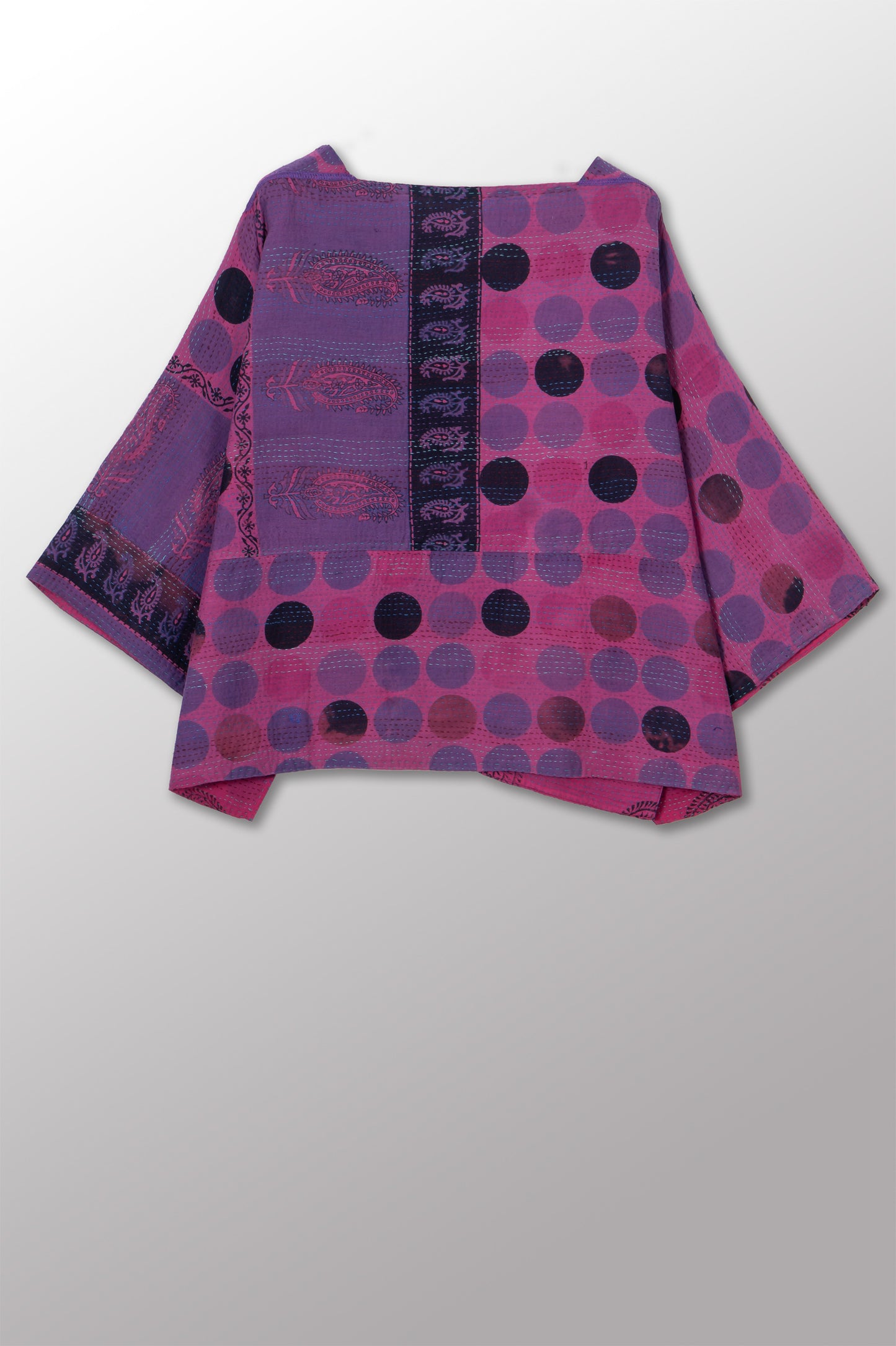 VINTAGE COTTON & NEW VOILE KANTHA 3/4 SLV. CROP TOP MIO - cn2538-0006a -