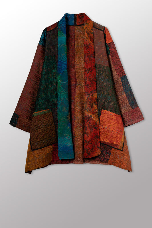 JACQUARD SILK KANTHA A-LINE JKT - js4003-cbrn003w -
