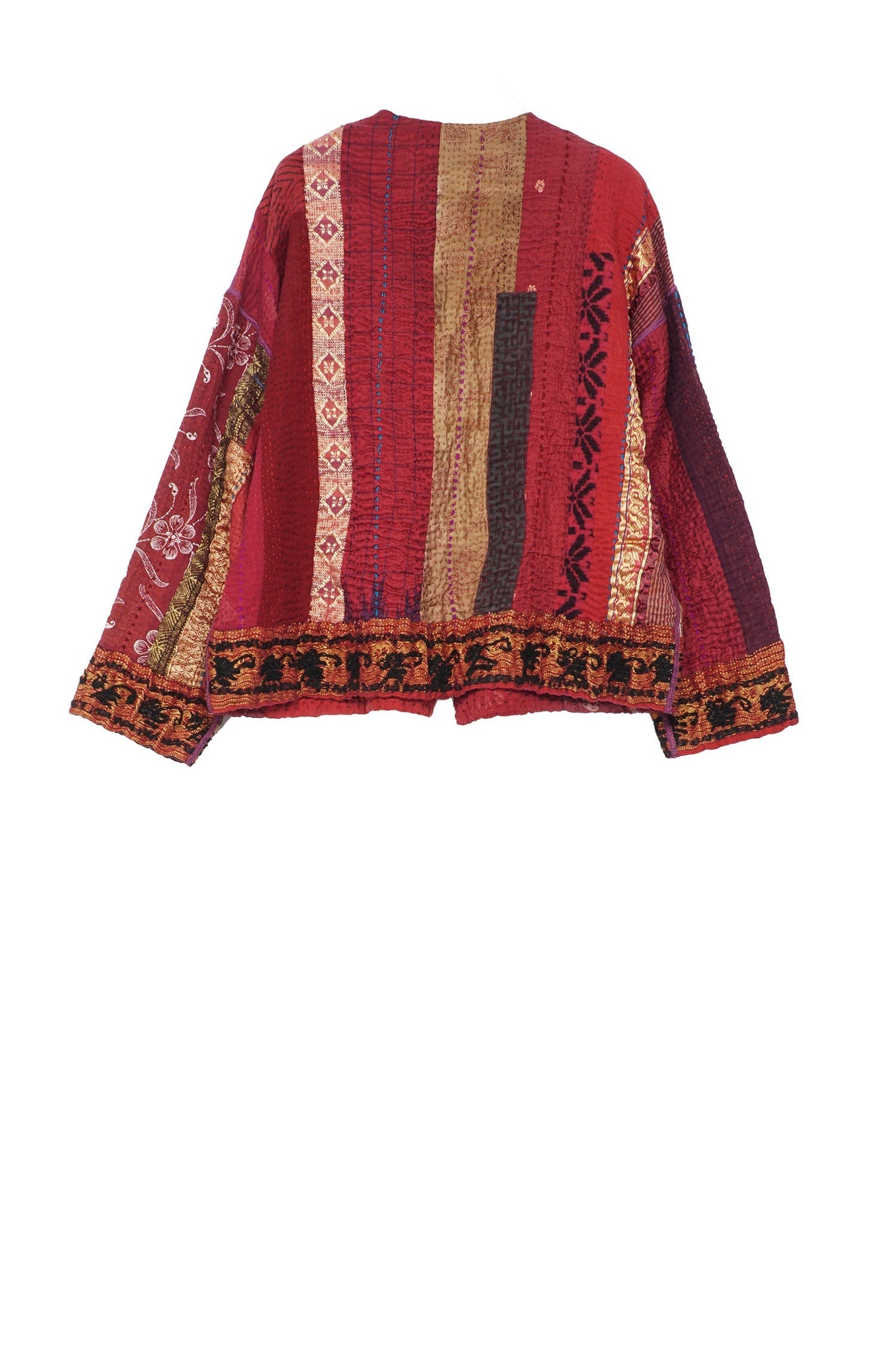 STRIPE RALLIS KANTHA CREW NECK SHORT JKT - pr4053-red -