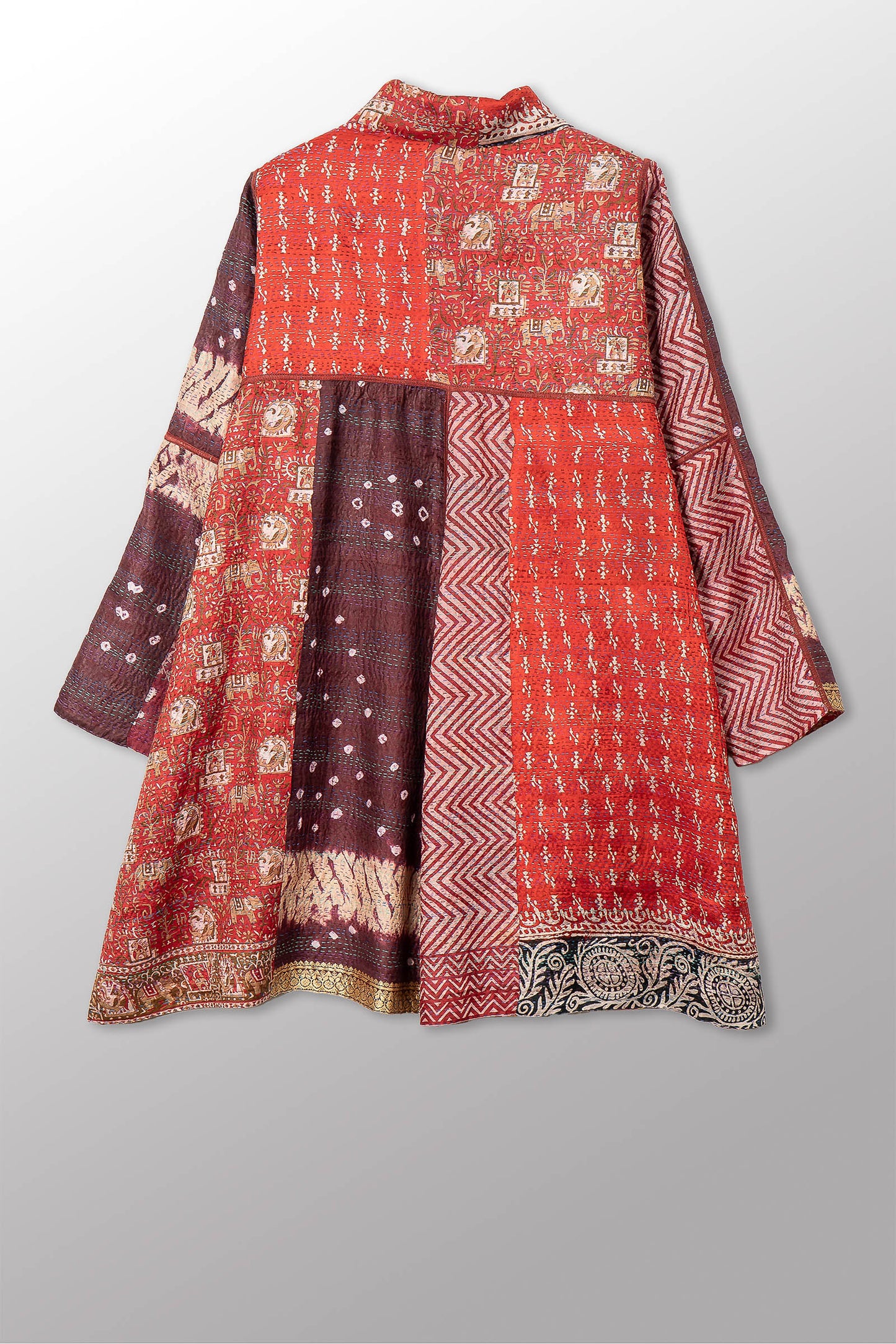VINTAGE SILK KANTHA A-LINE DUSTER - sv2311-0014a -