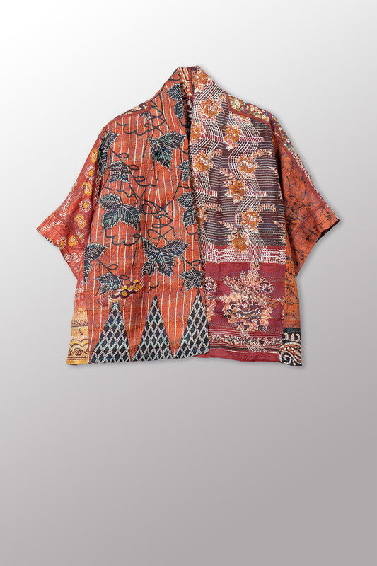 VINTAGE SILK KANTHA MINI PONCHO - sv2060-0013a -