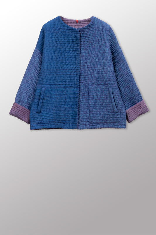 QUILTED OVERDYE COTTON KANTHA CREW NECK SHORT JKT - oq5053-cblu005a -
