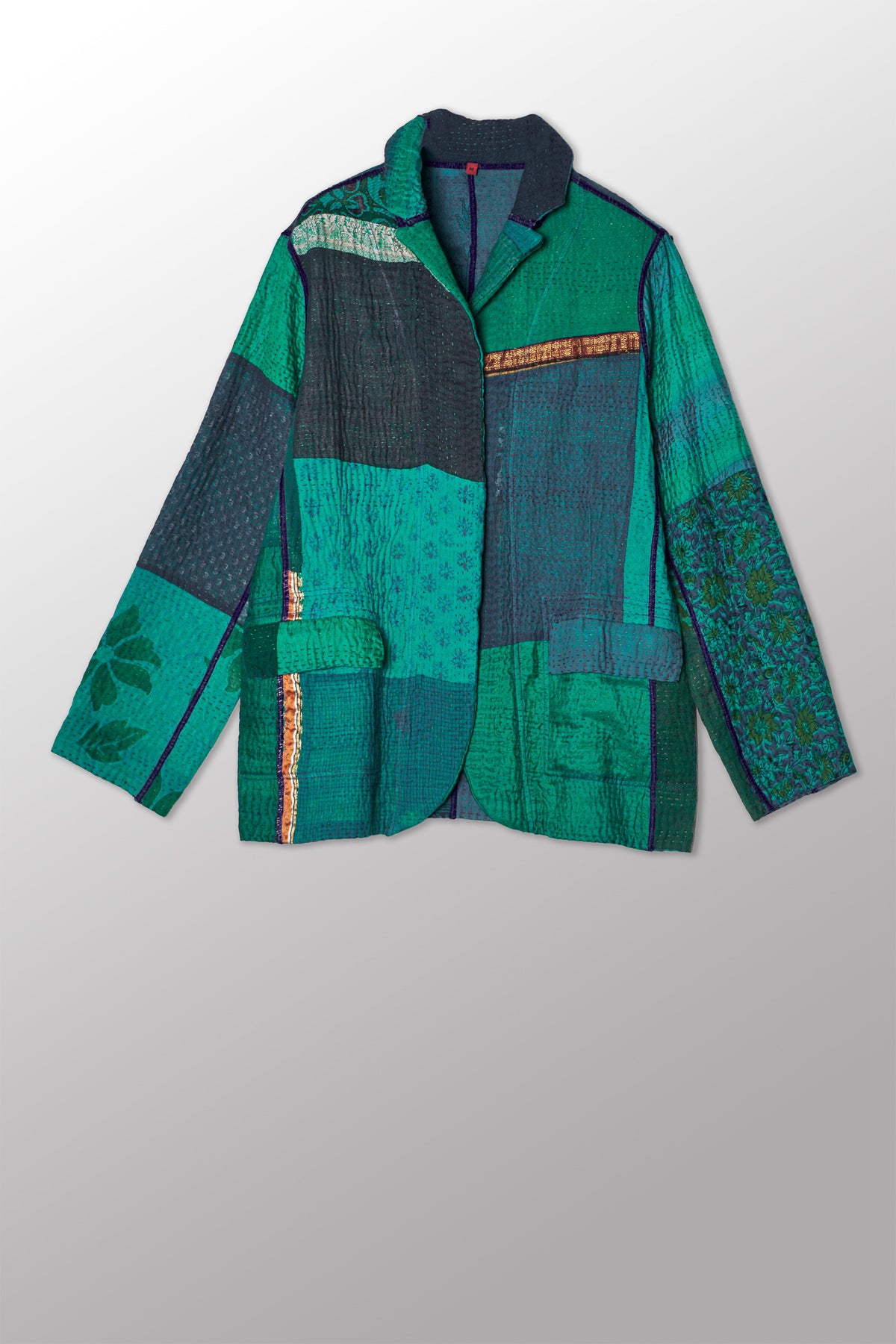 COTTON SILK SW PATCH KANTHA BASIC JACKET - ws4052-tel -