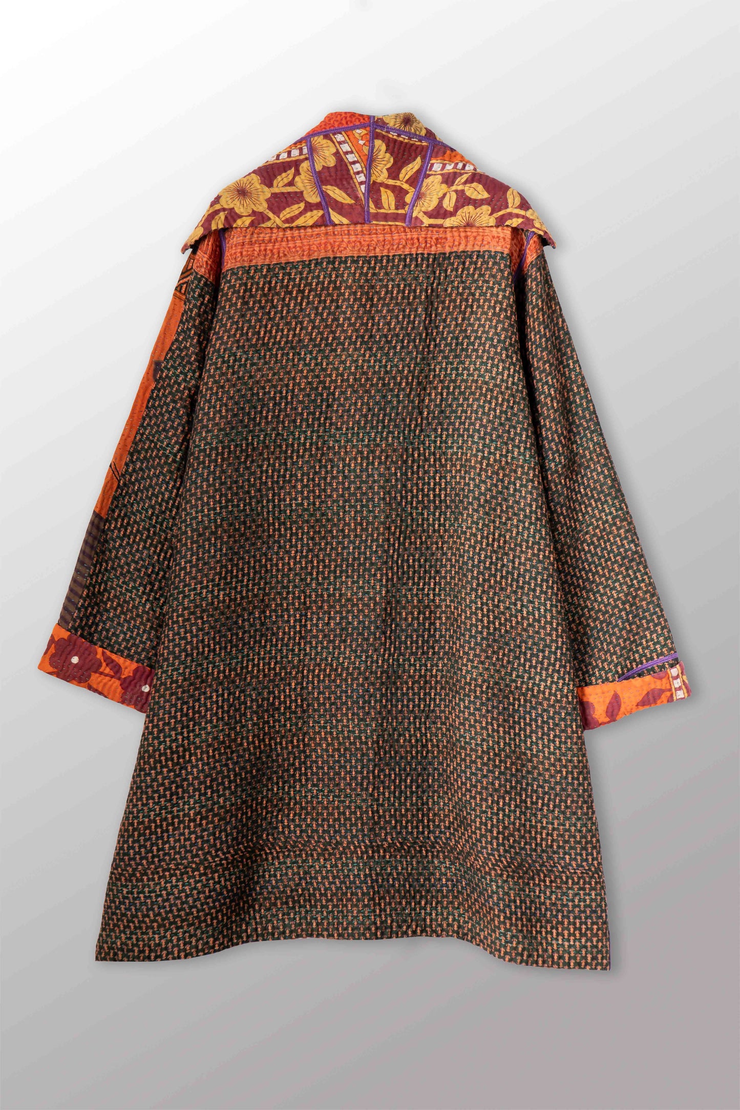 VINTAGE COTTON KANTHA POCKET MEDIUM COAT - cv4316-0046m -