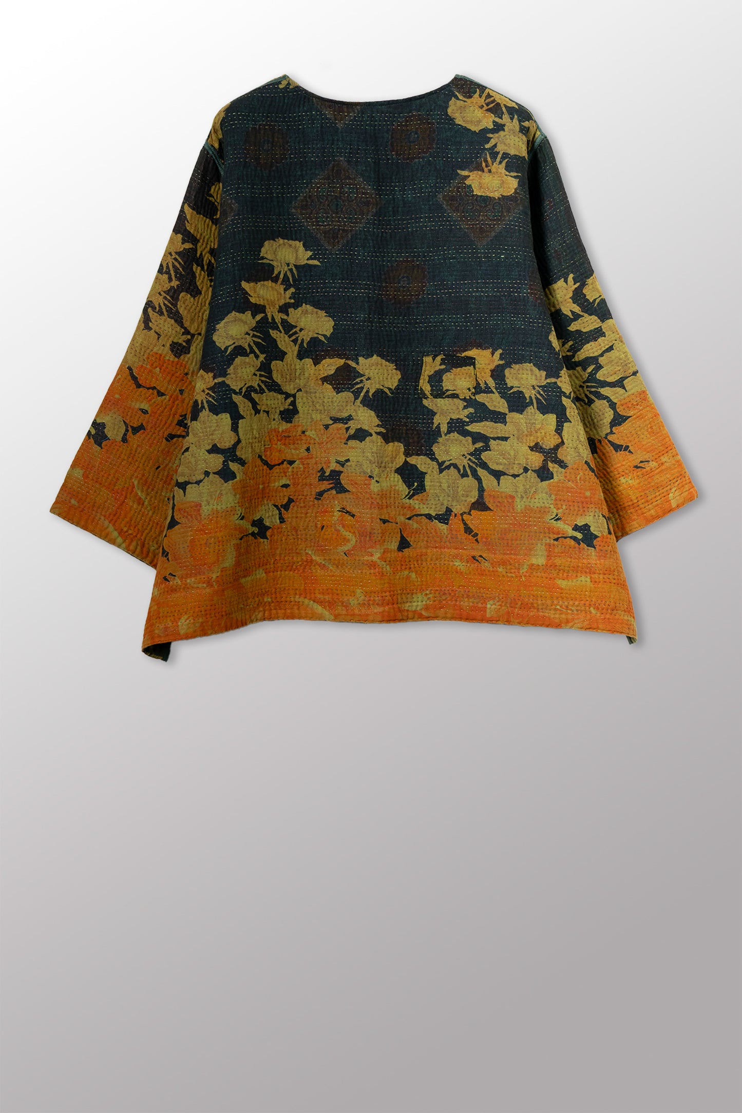 COTTON OVERDYE KANTHA A-LINE SHORT JACKET - ov4019-cgrn003a -