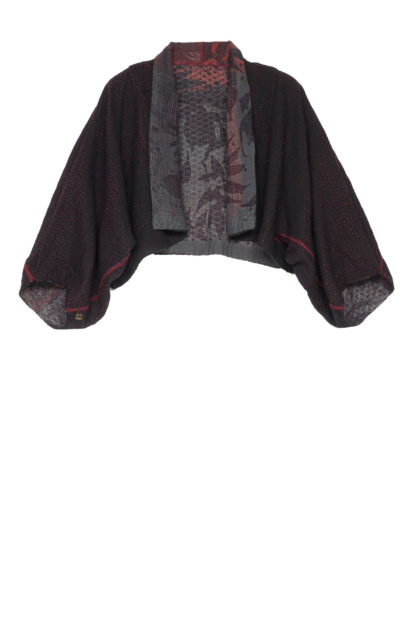 MONOTONE TWILIGHT PRINT KANTHA PUFF SLV. SHRUG - tp4062-red -