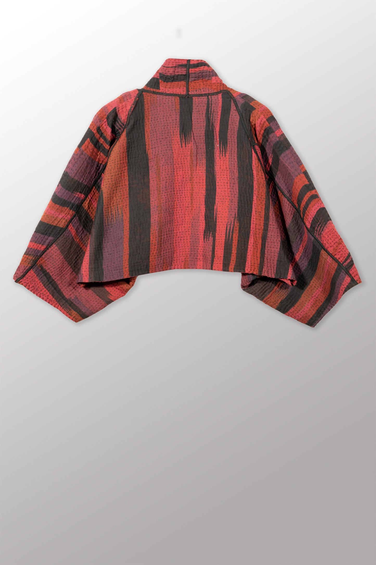 STRIPE AND BENDS KANTHA PUFF SLV. SHRUG - ov-sb4062-red -