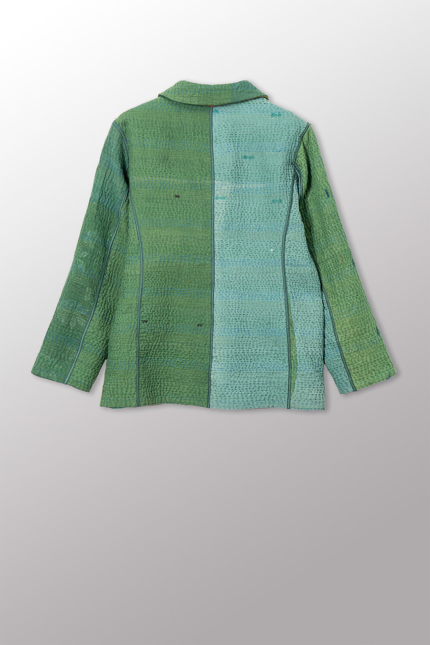 OMBRE PATCHED KANTHA BASIC JACKET - op4052-grn -