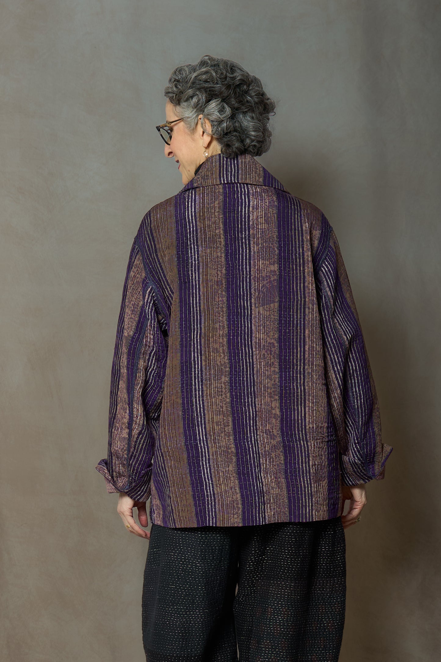 KIMONO WITH VINTAGE SILK KANTHA PEA COAT - ks2349-0001s -