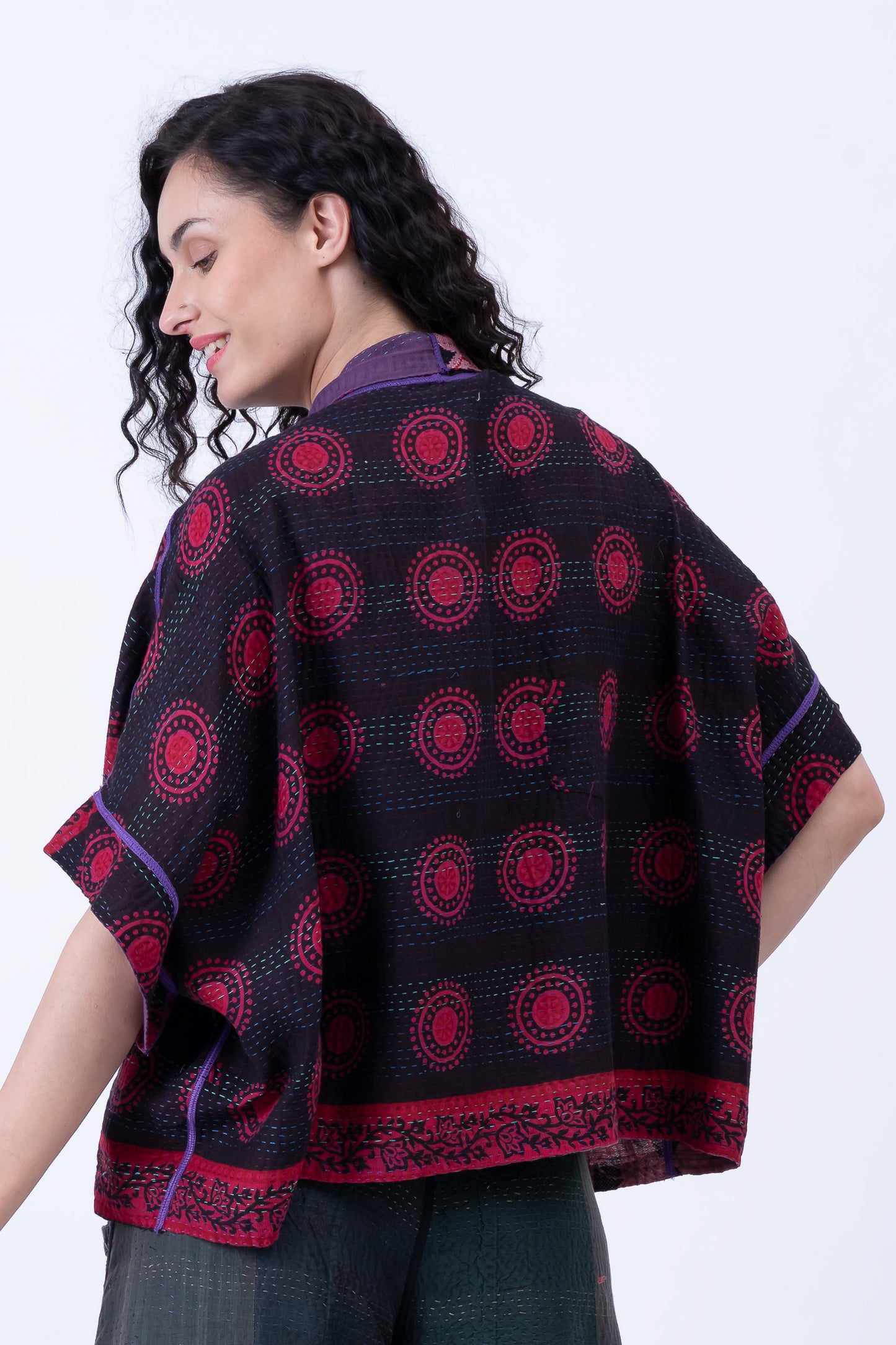 COTTON OVERDYE KANTHA MINI PONCHO - ov2060-cred001a -