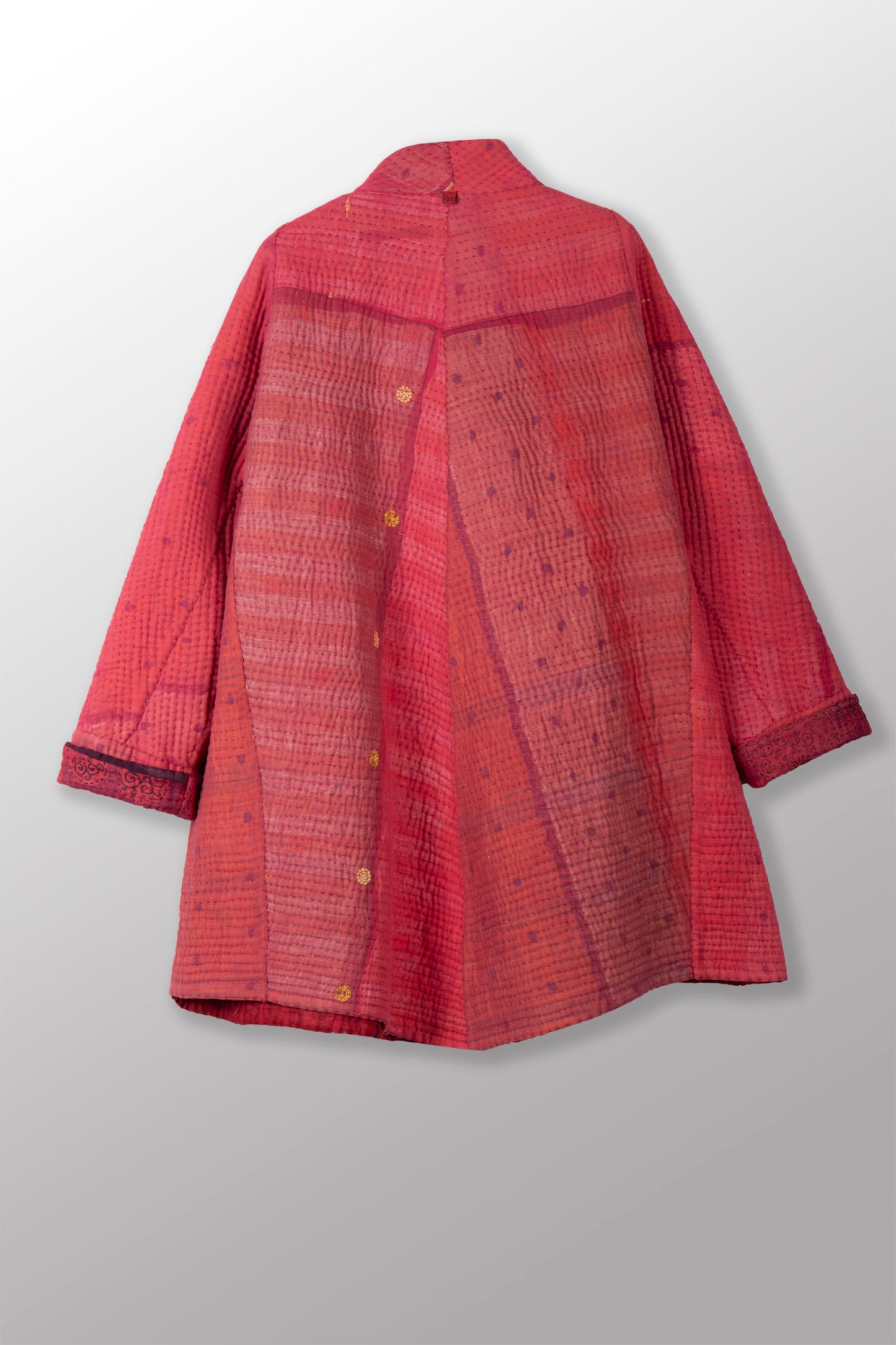 QUILTED OVERDYE COTTON KANTHA FUNNEL COLLAR COAT - oq5312-cred003a -