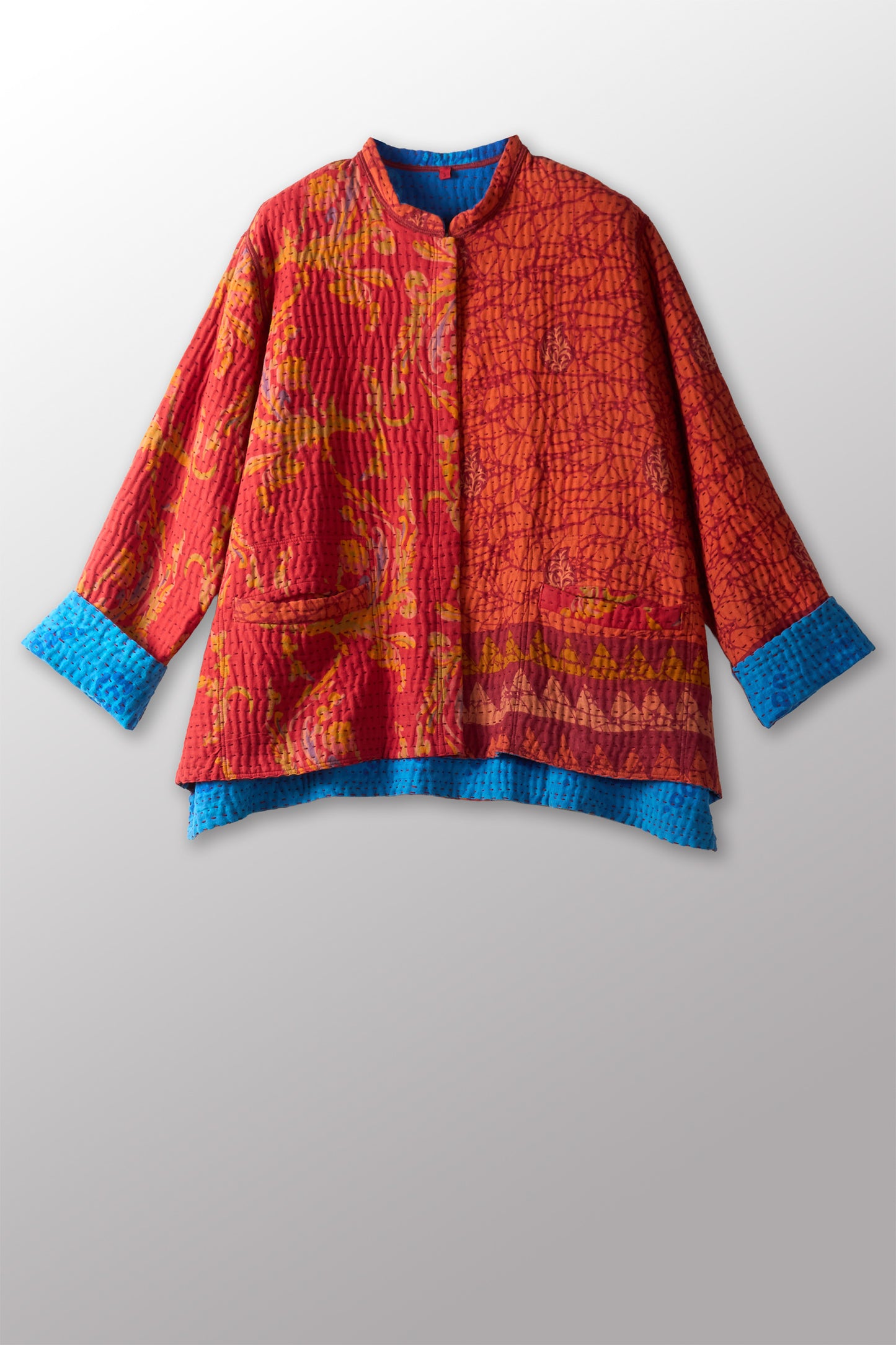 VINTAGE COTTON BBK KANTHA KAFTAN JACKET SHORT - bb4088-0001s -