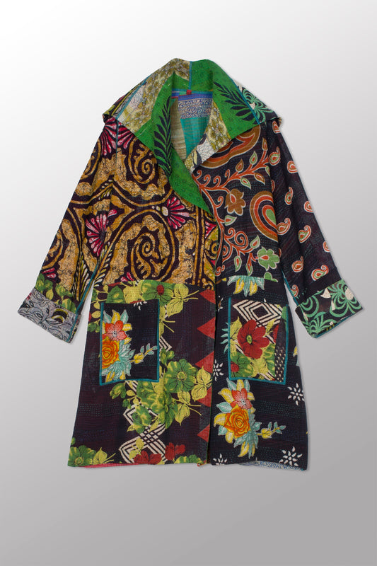 PUZZLE KANTHA POCKET MEDIUM COAT - pz4316-grn -