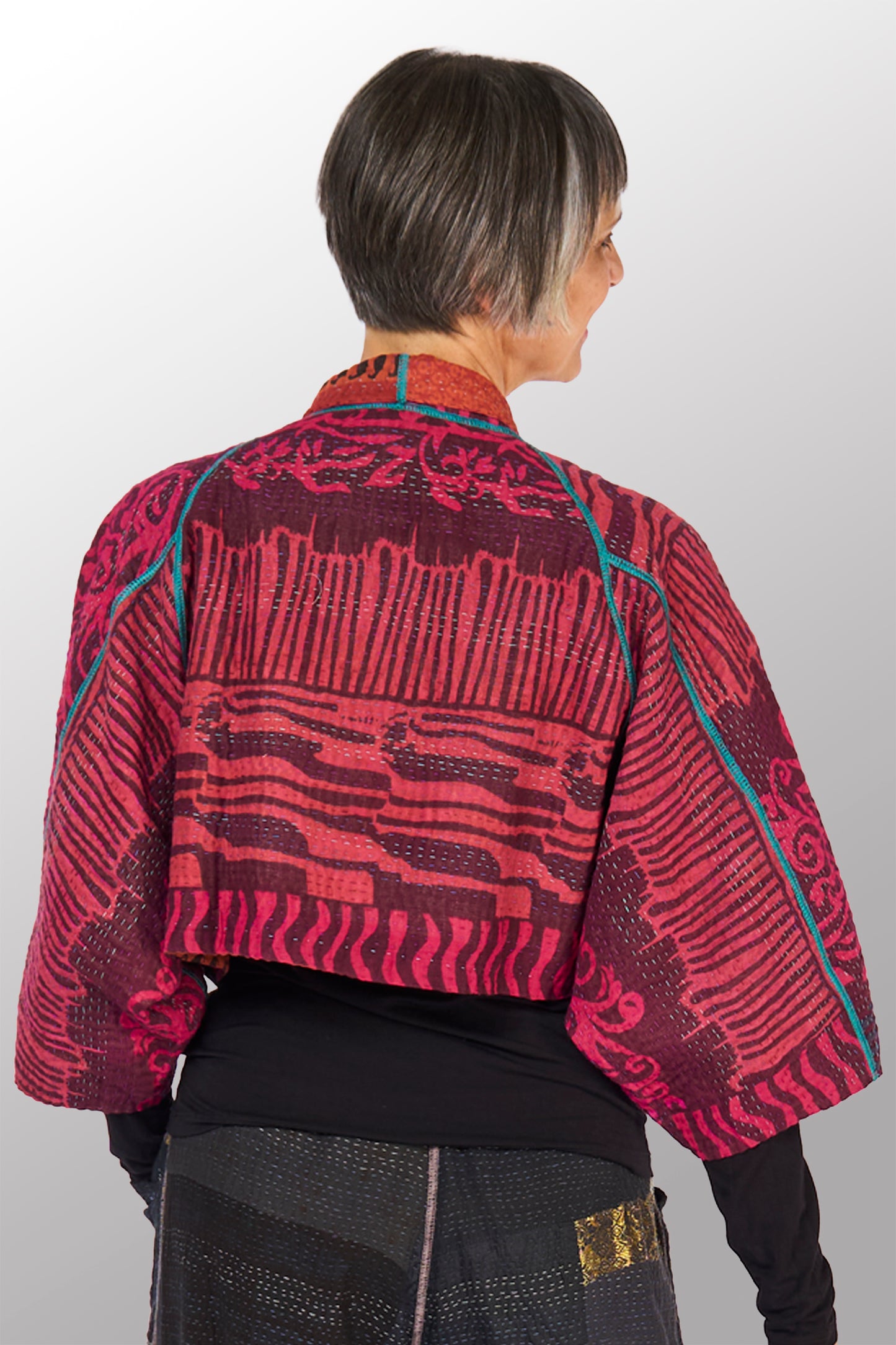 COTTON OVERDYE KANTHA PUFF SLV. SHRUG - ov4062-cred007a -