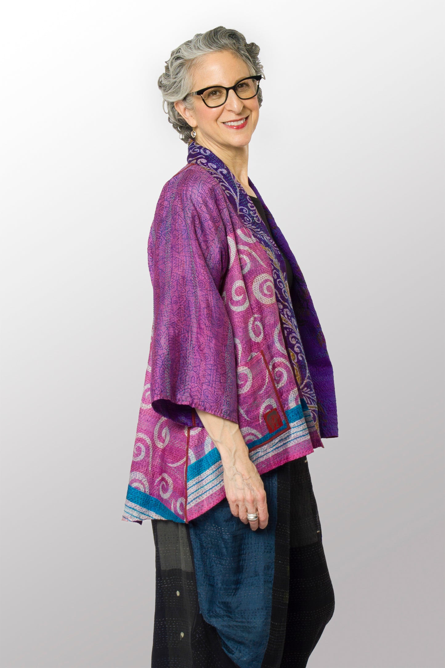 VINTAGE SILK KANTHA KIMONO JKT - sv2004-0031a -