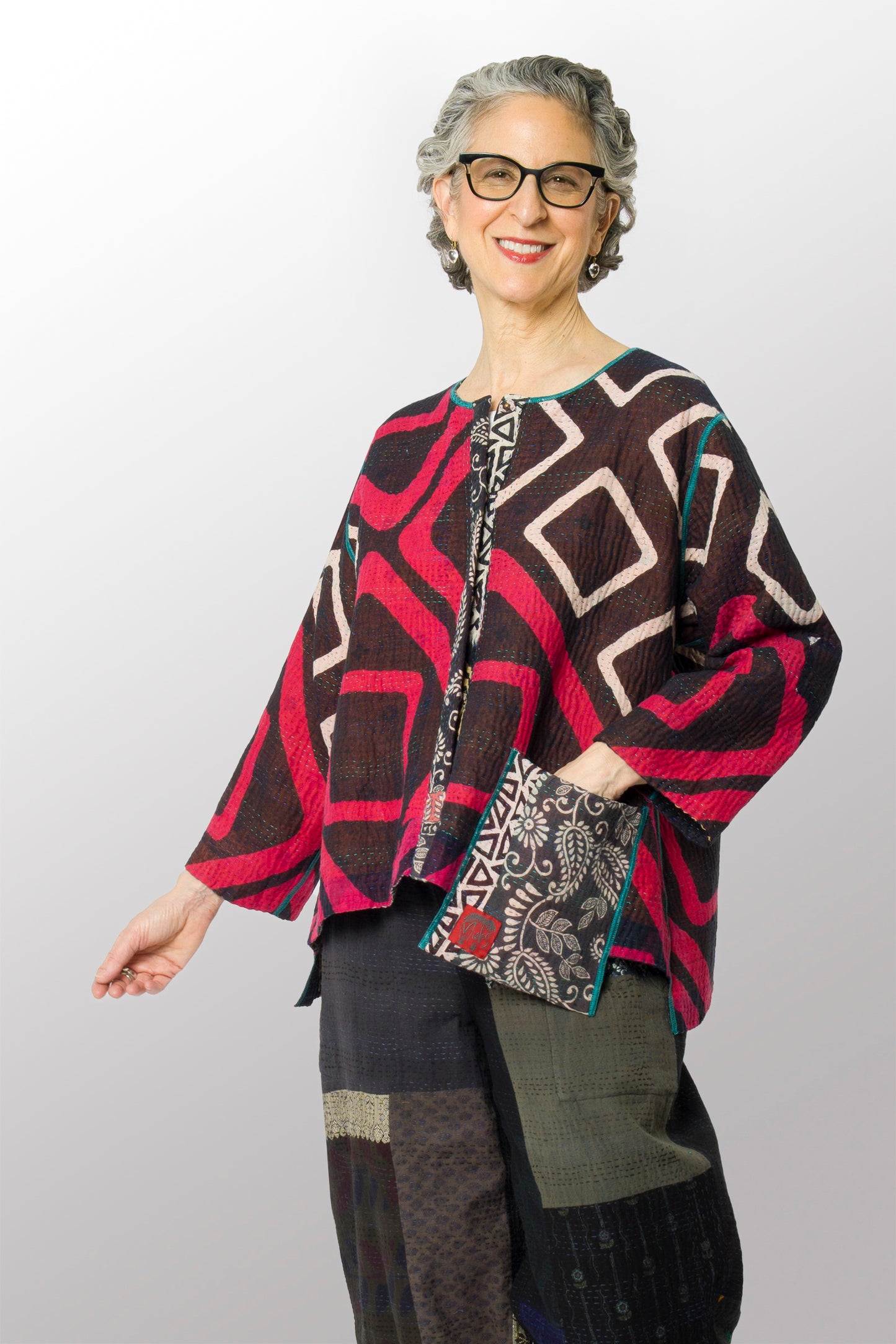 VINTAGE COTTON KANTHA A-LINE SHORT JKT - cv4019-0019a -