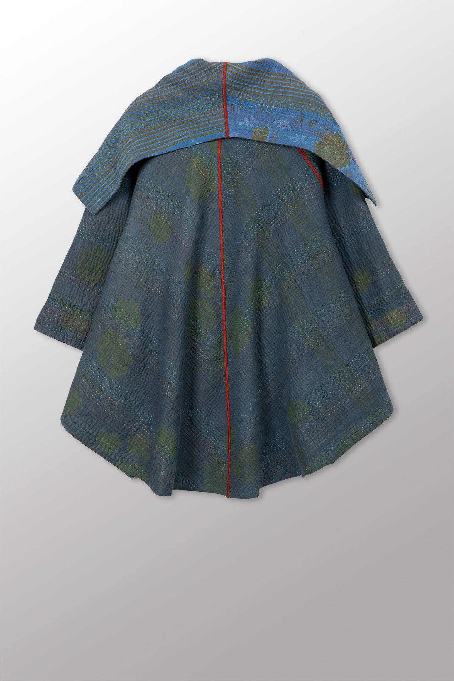 COTTON OVERDYE KANTHA CIRCULAR LONG JKT - ov4009-cblu001a -