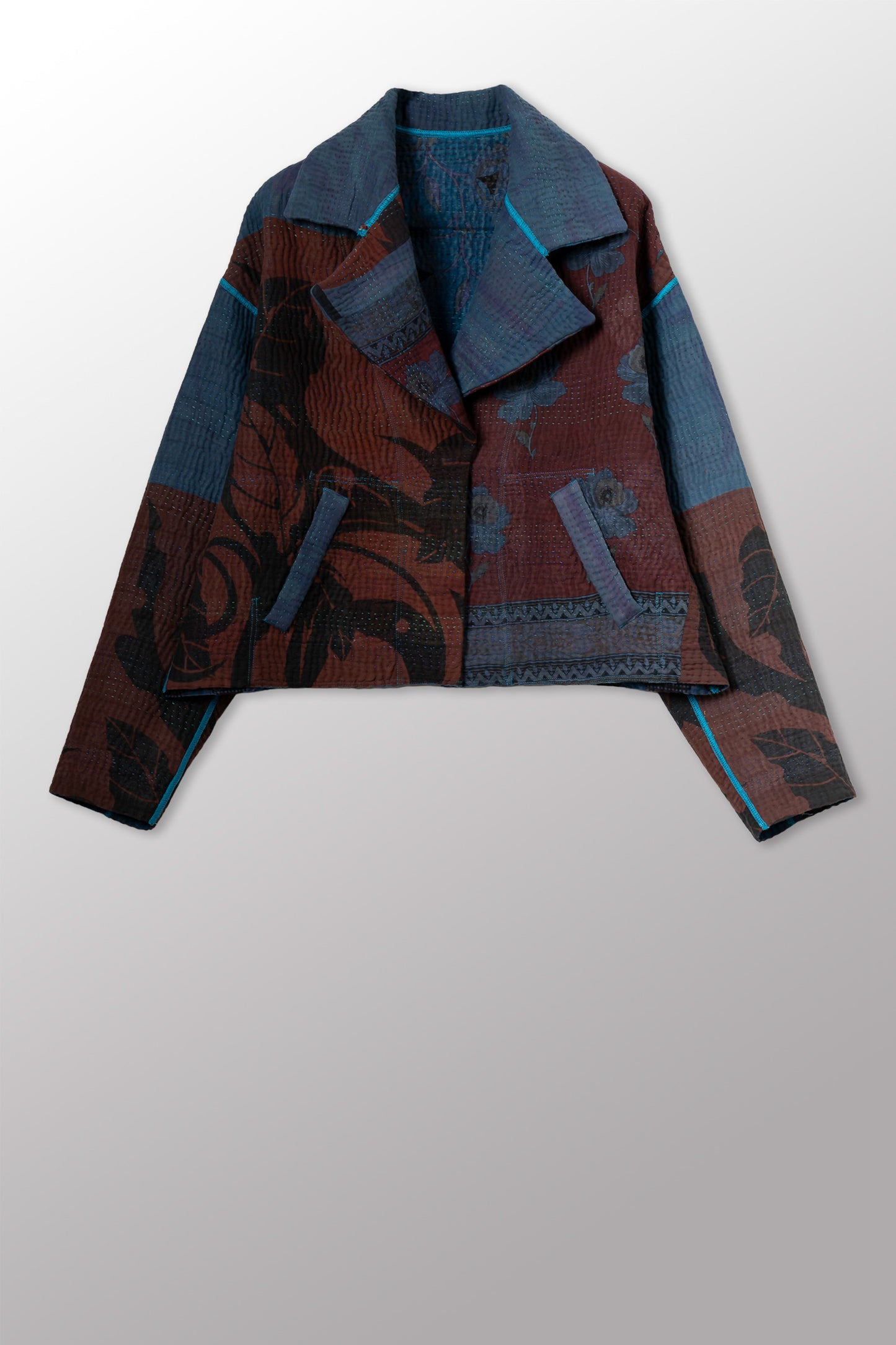 COTTON OVERDYE KANTHA NEW LAPELED SHORT JACKET - ov4j101-cblu001m -