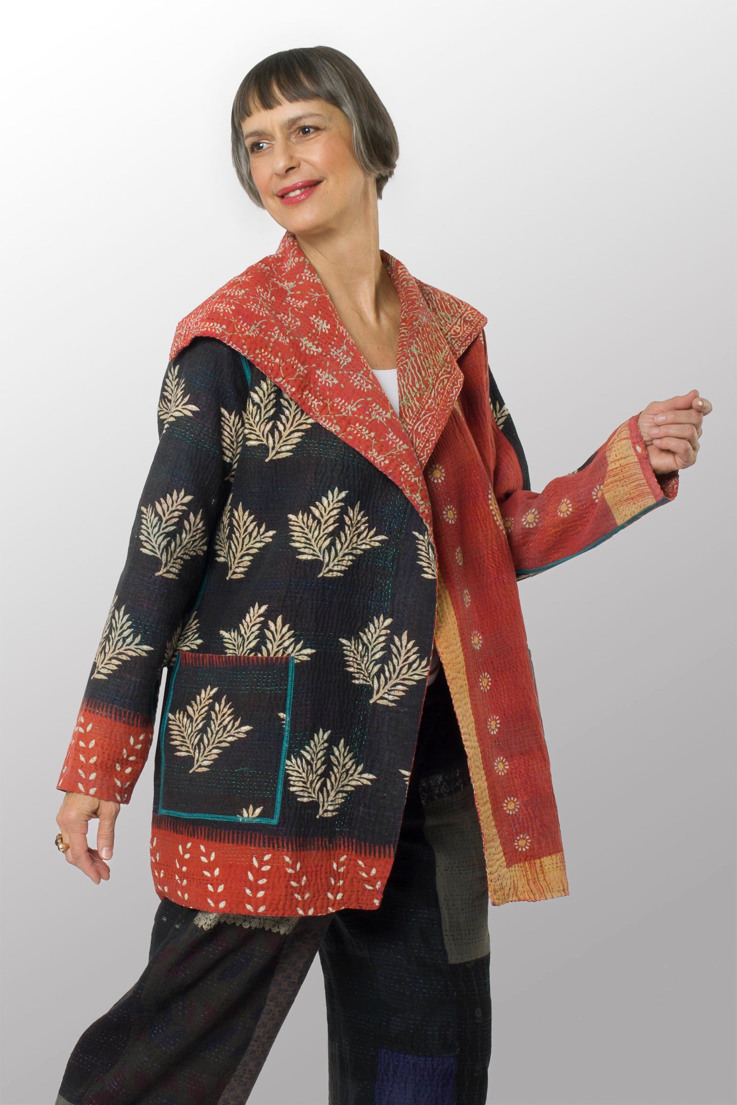 VINTAGE COTTON KANTHA POCKET JKT - cv4002-0220a -