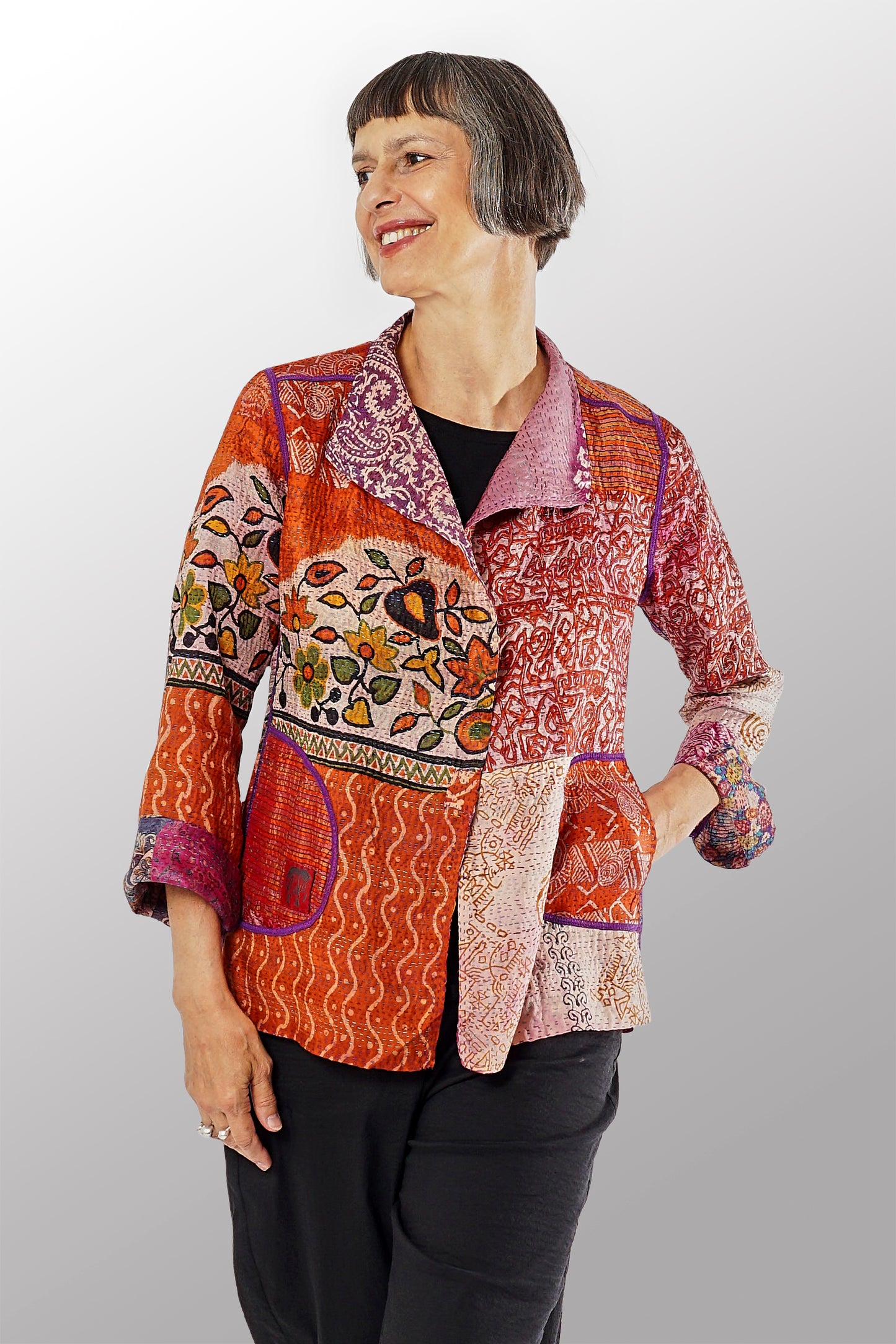 VINTAGE SILK KANTHA SHORT JKT - sv2007-0053m -