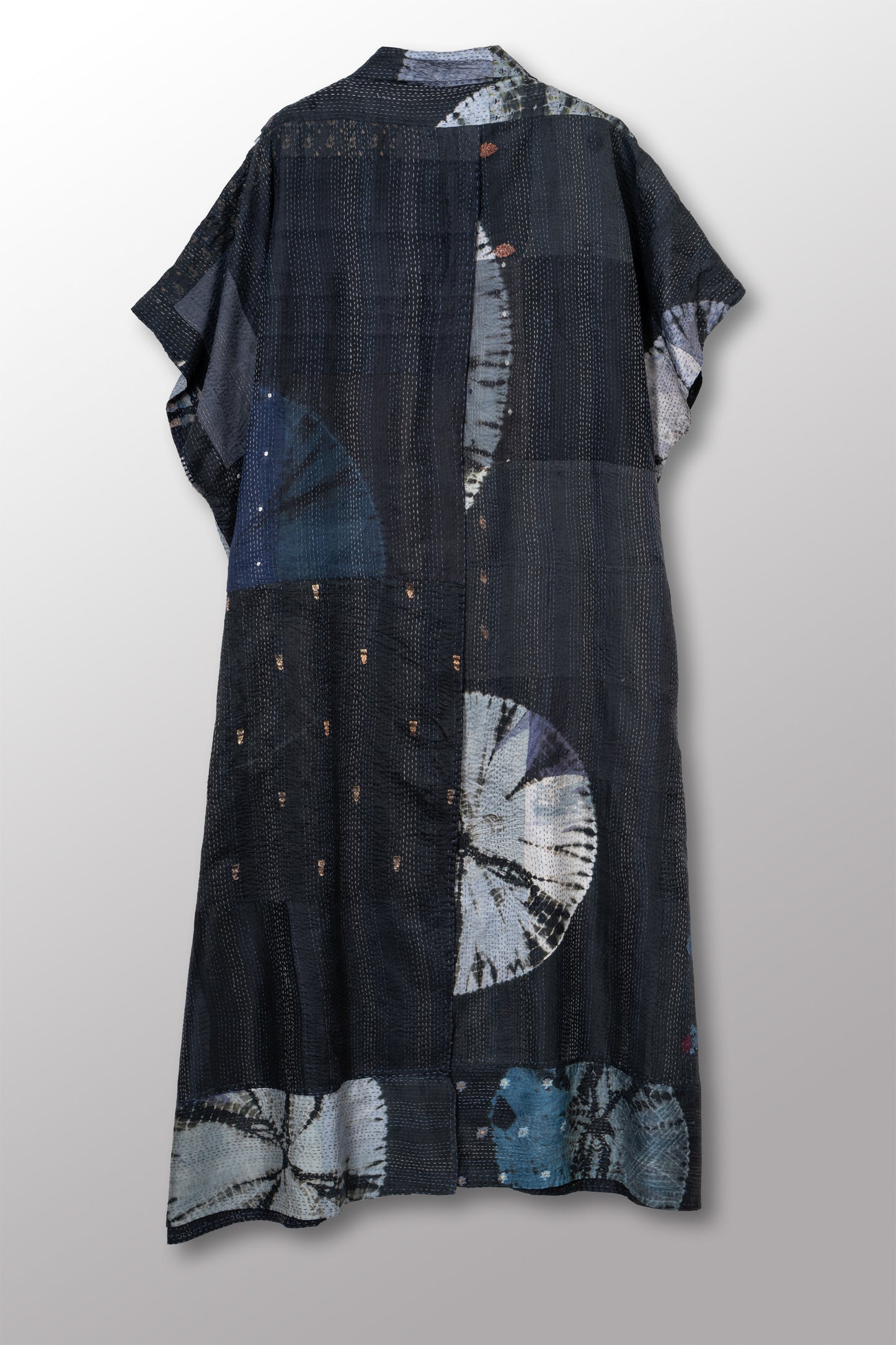 TIE DYE CIRCLE SHIBORI KANTHA PONCHO DRESS - td2443-blk -