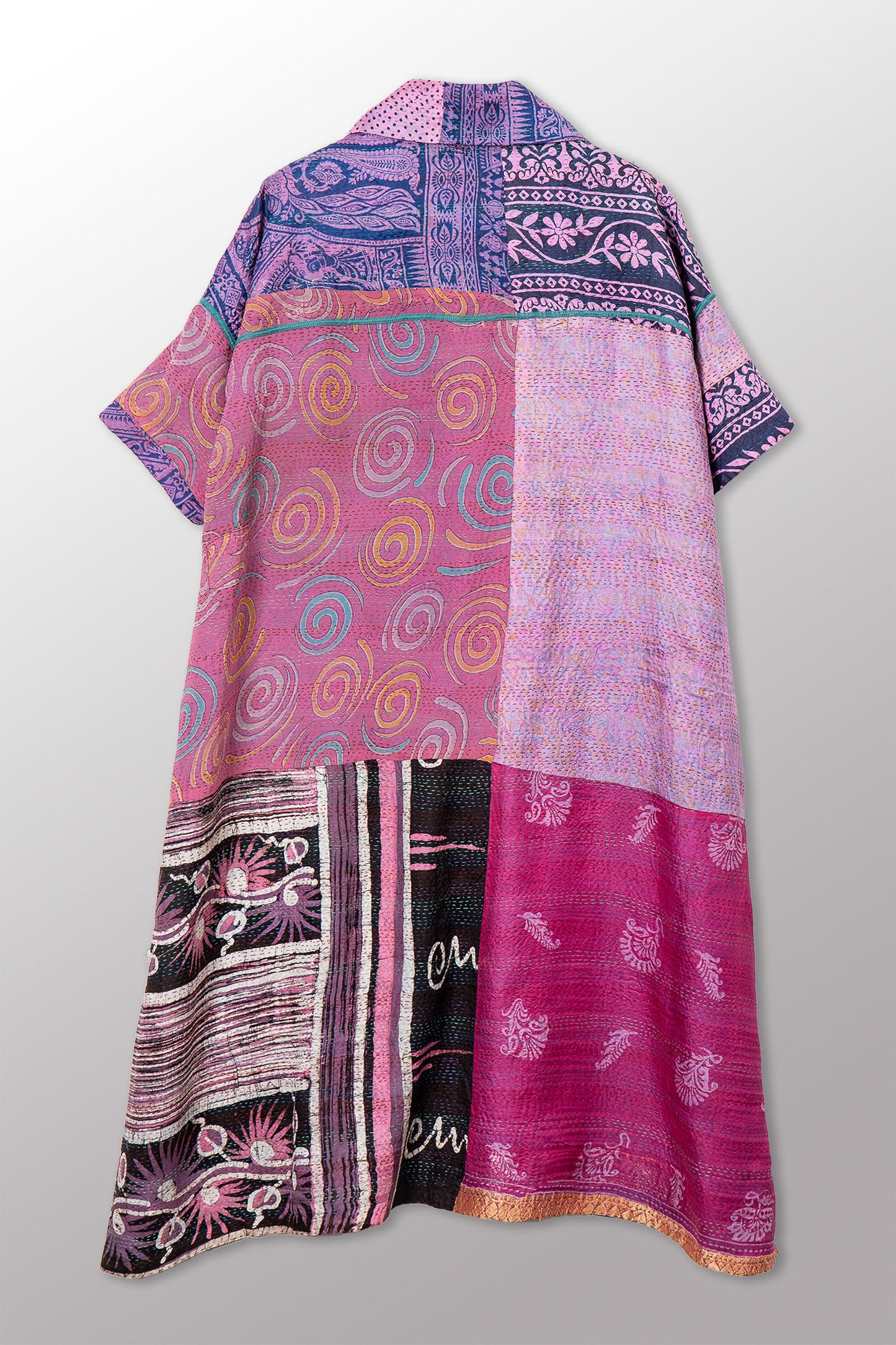VINTAGE SILK KANTHA WING COLLAR DRESS - sv2454-0001a -