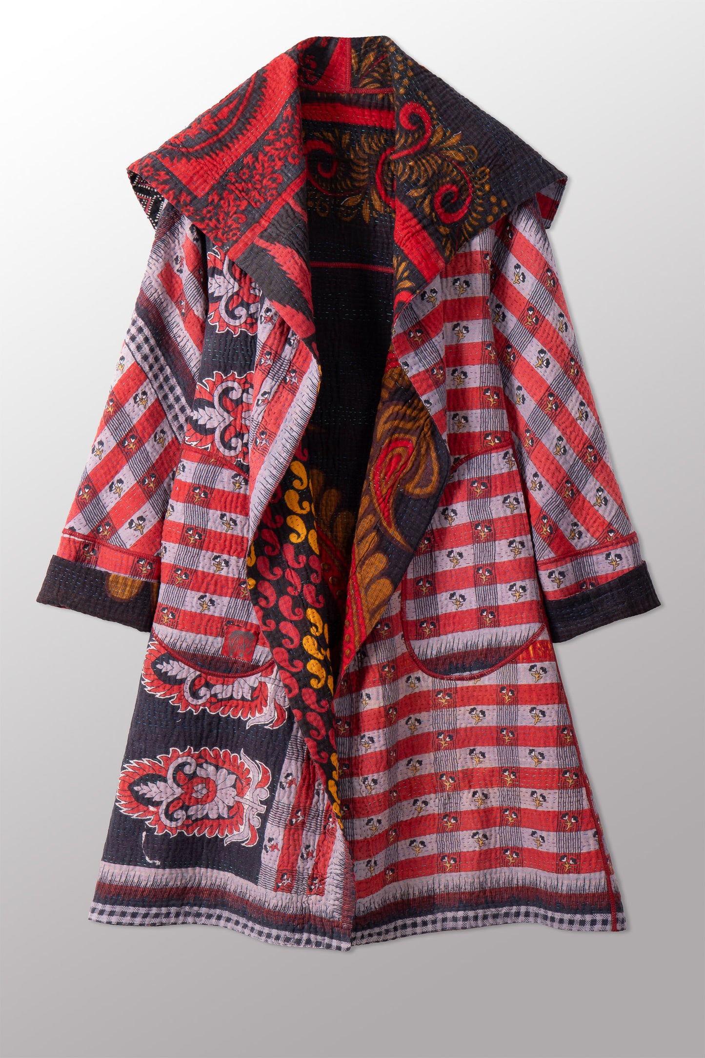 VINTAGE COTTON KANTHA A-LINE COAT - cv4309-0063a -