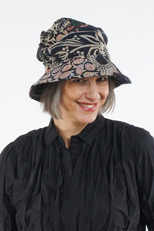 PATCHED & LEAVES KANTHA FULL BRIM HAT - pl2889-blk -